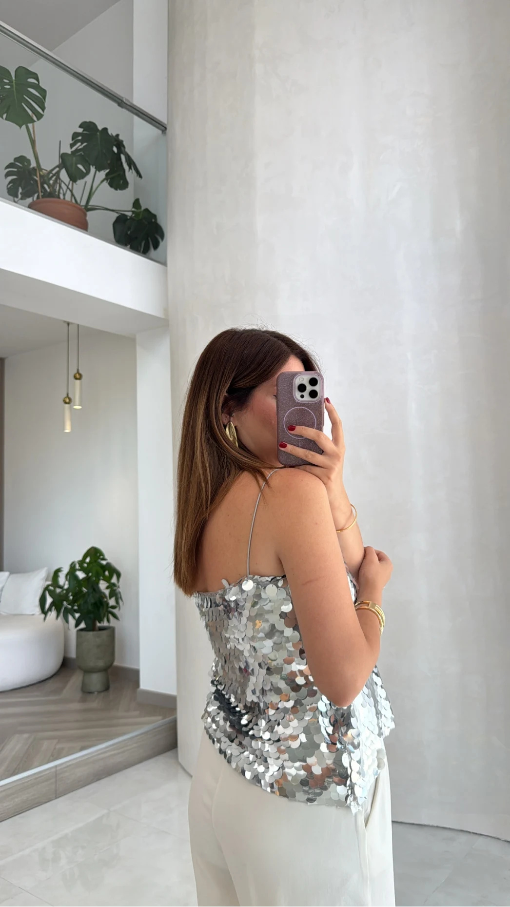 Payetli İp Askılı Bluz - Gümüş - Kod: 071950