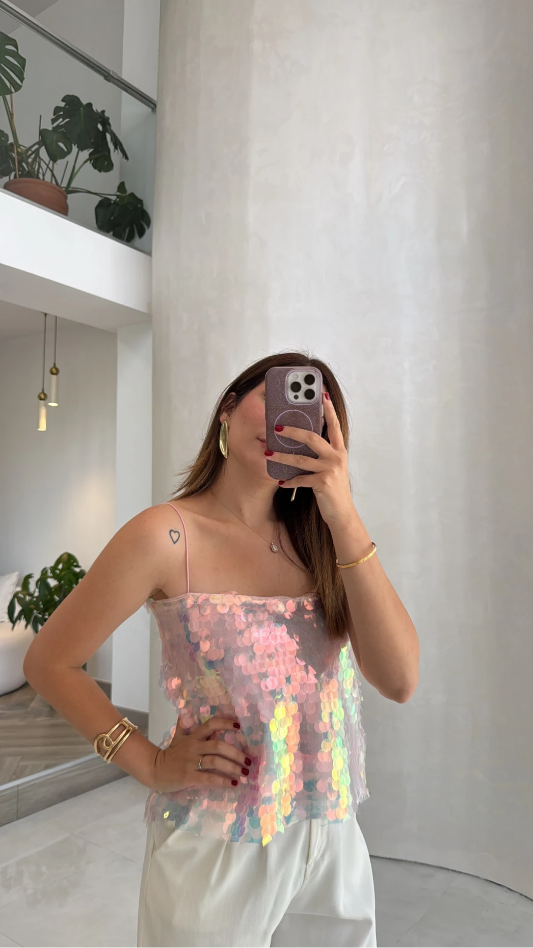 Payetli İp Askılı Bluz - Pembe - Kod: 071950