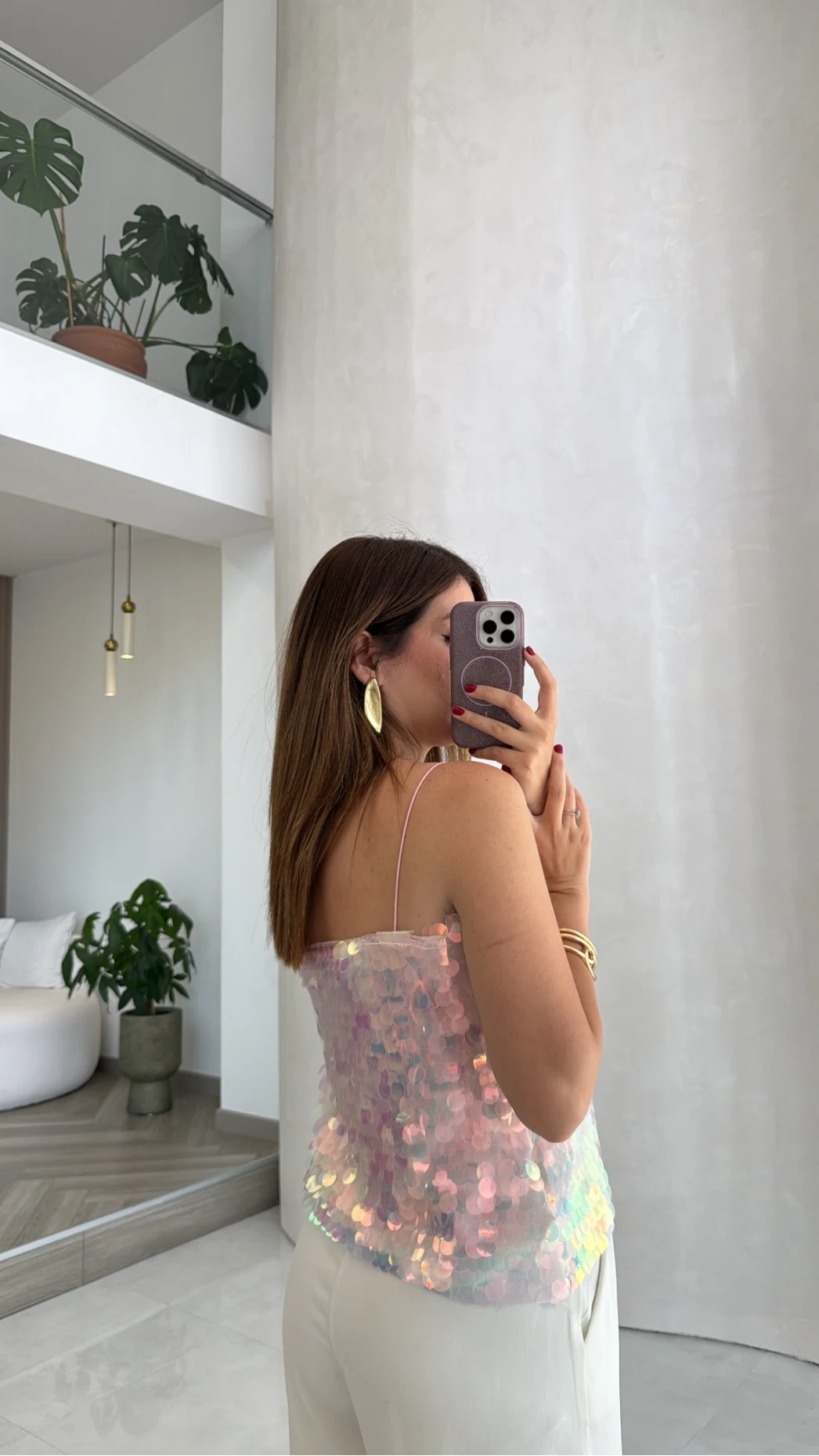 Payetli İp Askılı Bluz - Pembe - Kod: 071950