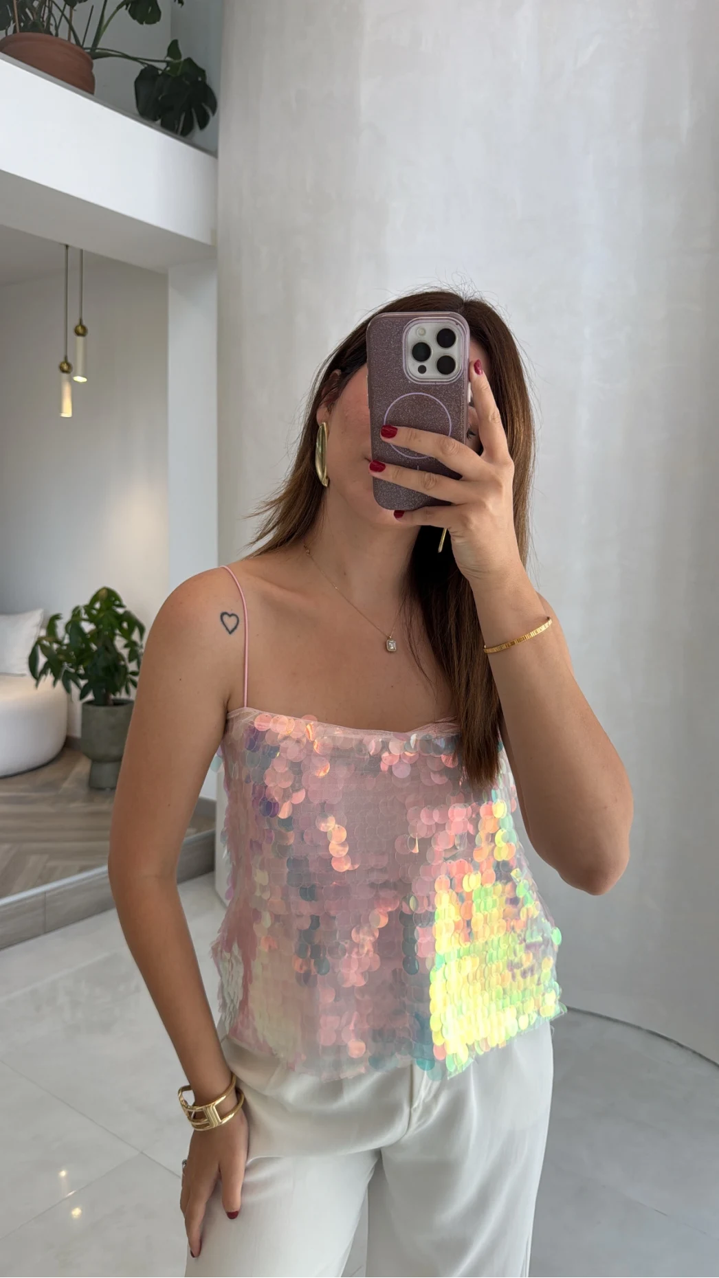 Payetli İp Askılı Bluz - Pembe - Kod: 071950
