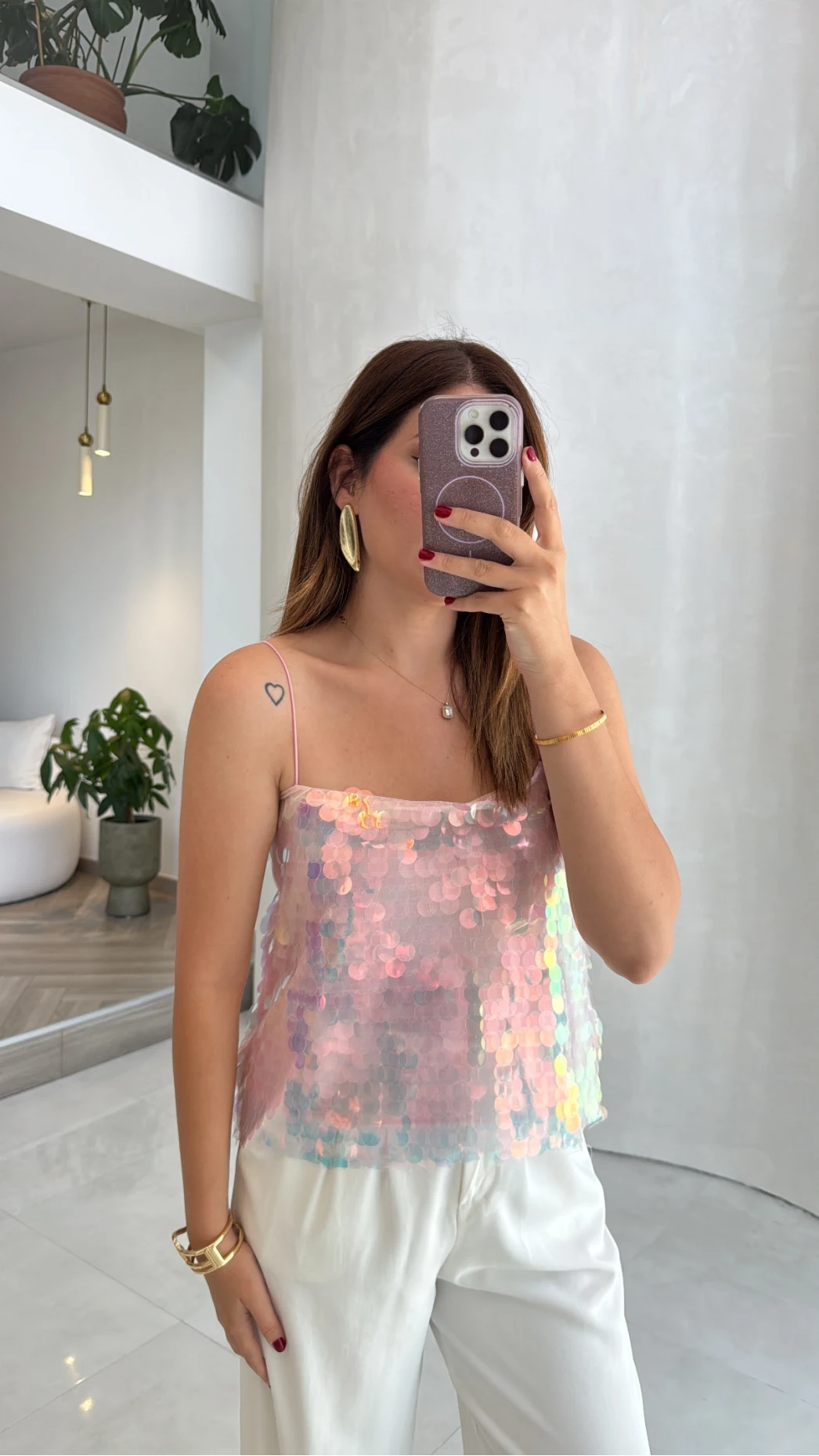 Payetli İp Askılı Bluz - Pembe - Kod: 071950