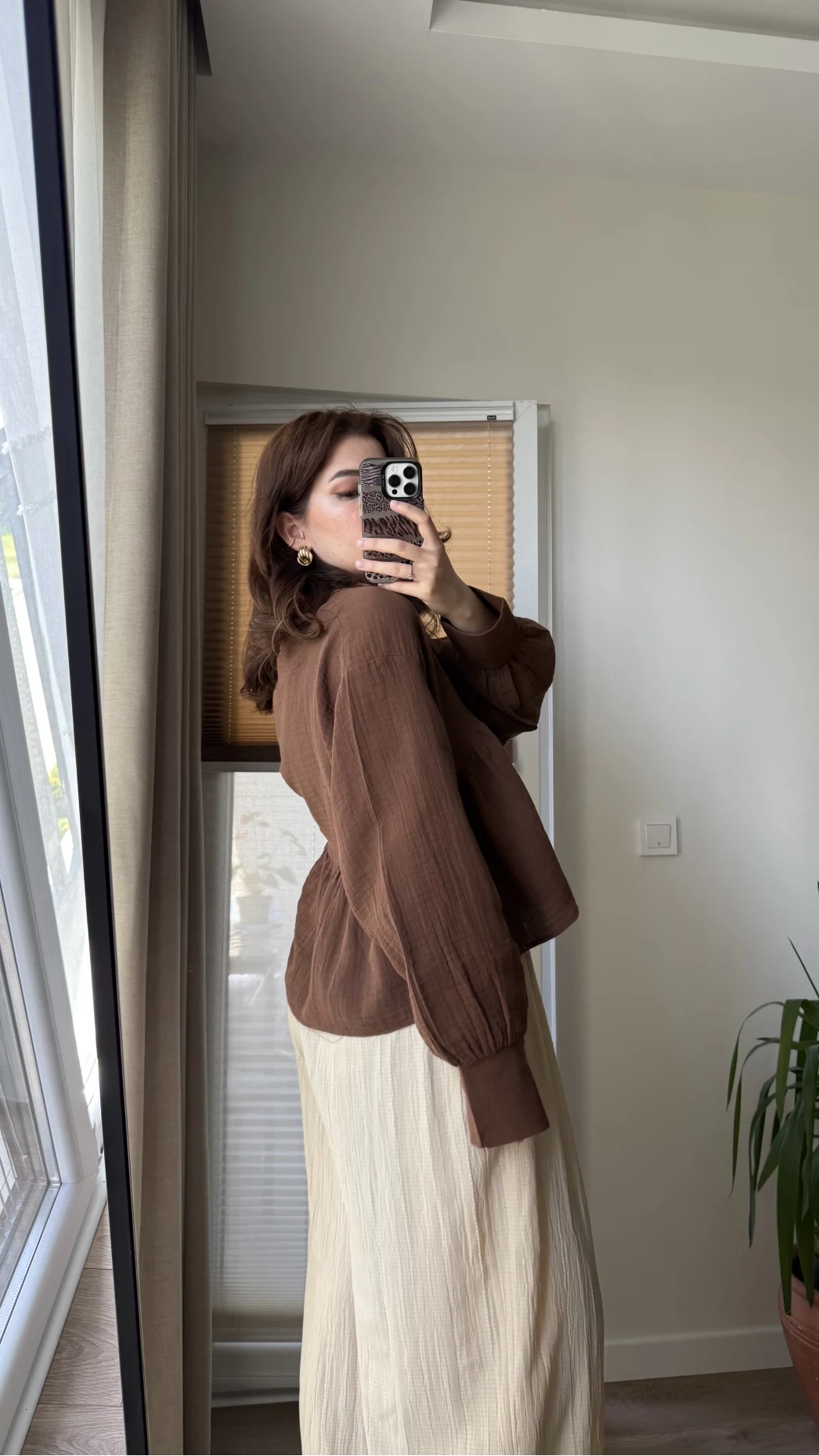 Payme Müslin Kumaş Bluz Acı Kahve