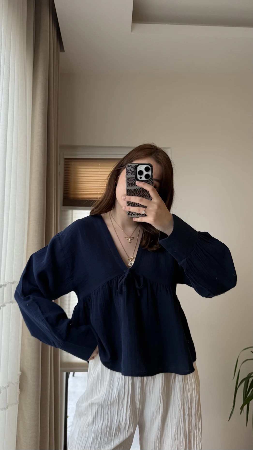 Payme Müslin Kumaş Bluz Lacivert 1003