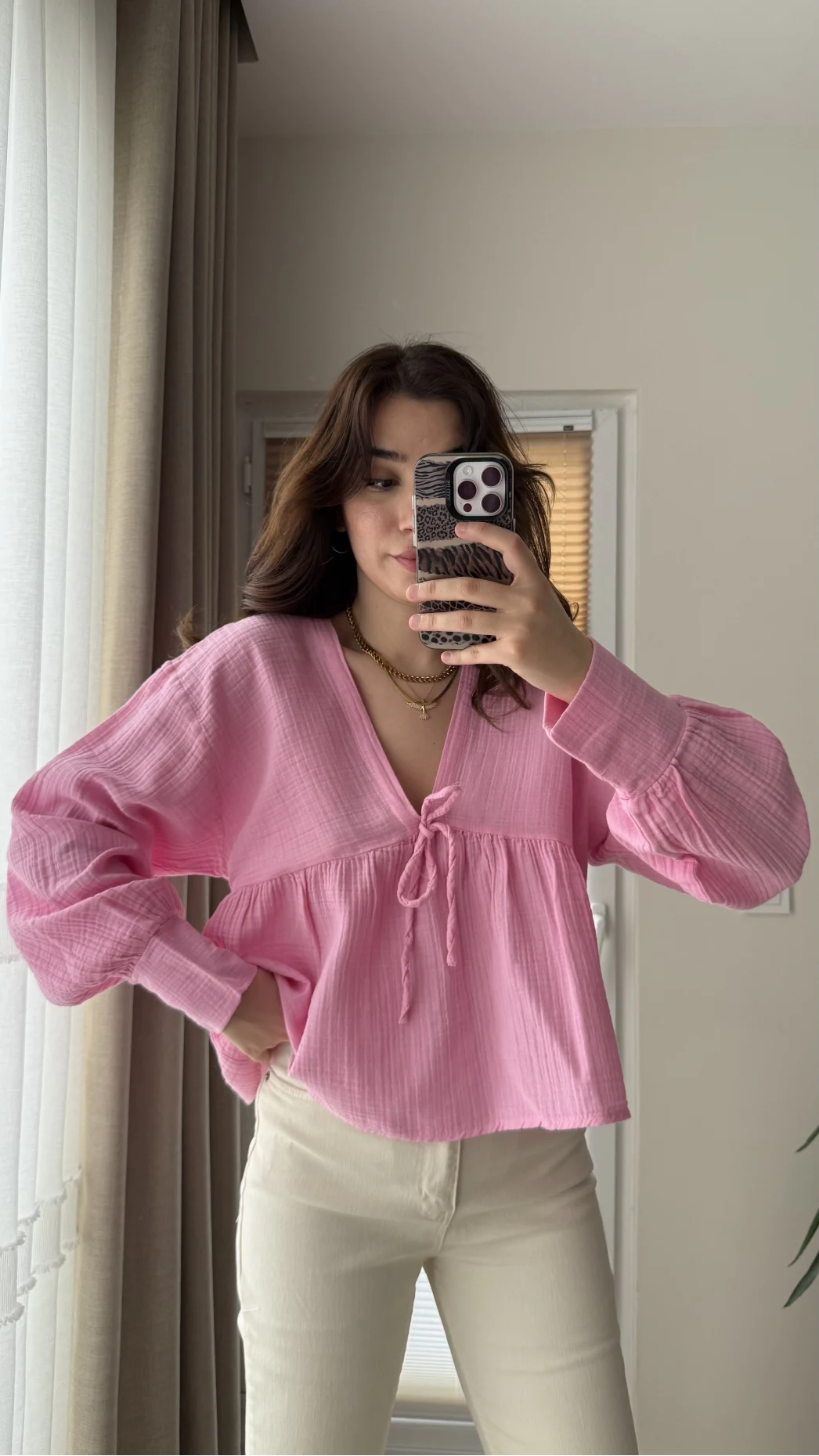 Payme Müslin Kumaş Bluz Pembe 1003