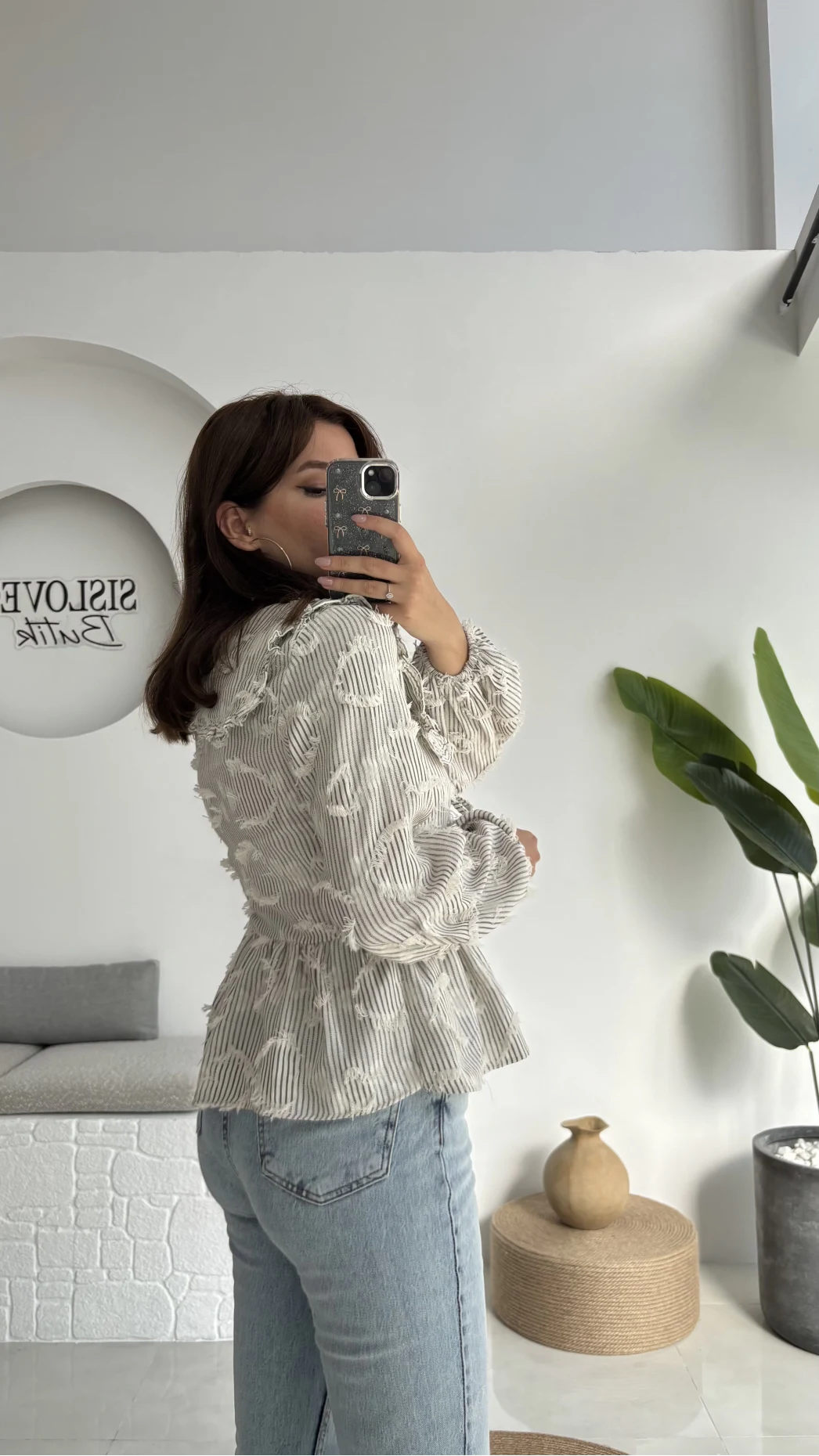 Pear Bebe Yaka Çizgili Bluz - Gri - 1035