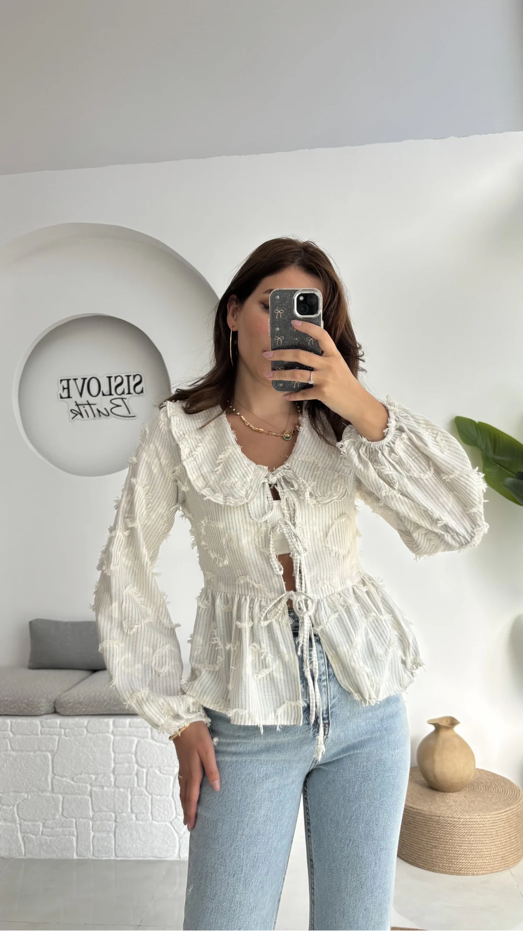 Pear Bebe Yaka Çizgili Bluz - Haki - 1035