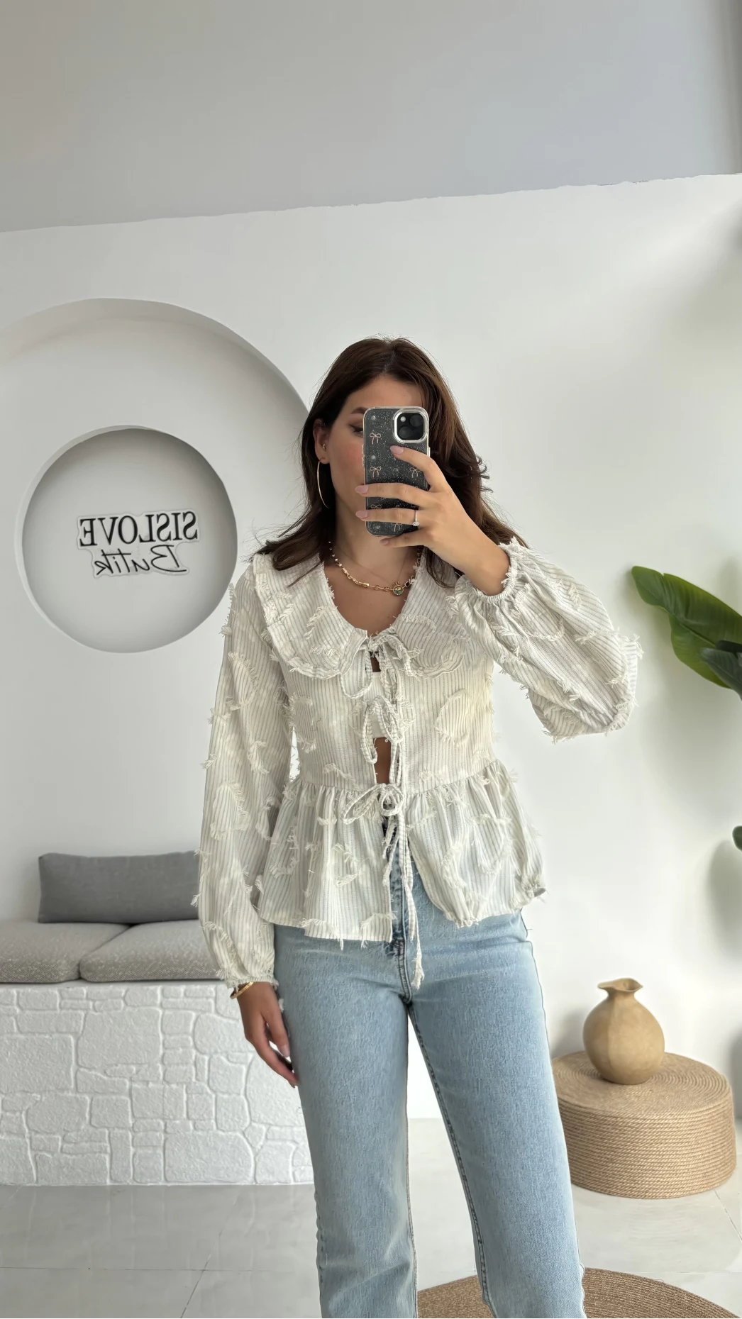 Pear Bebe Yaka Çizgili Bluz - Haki - 1035