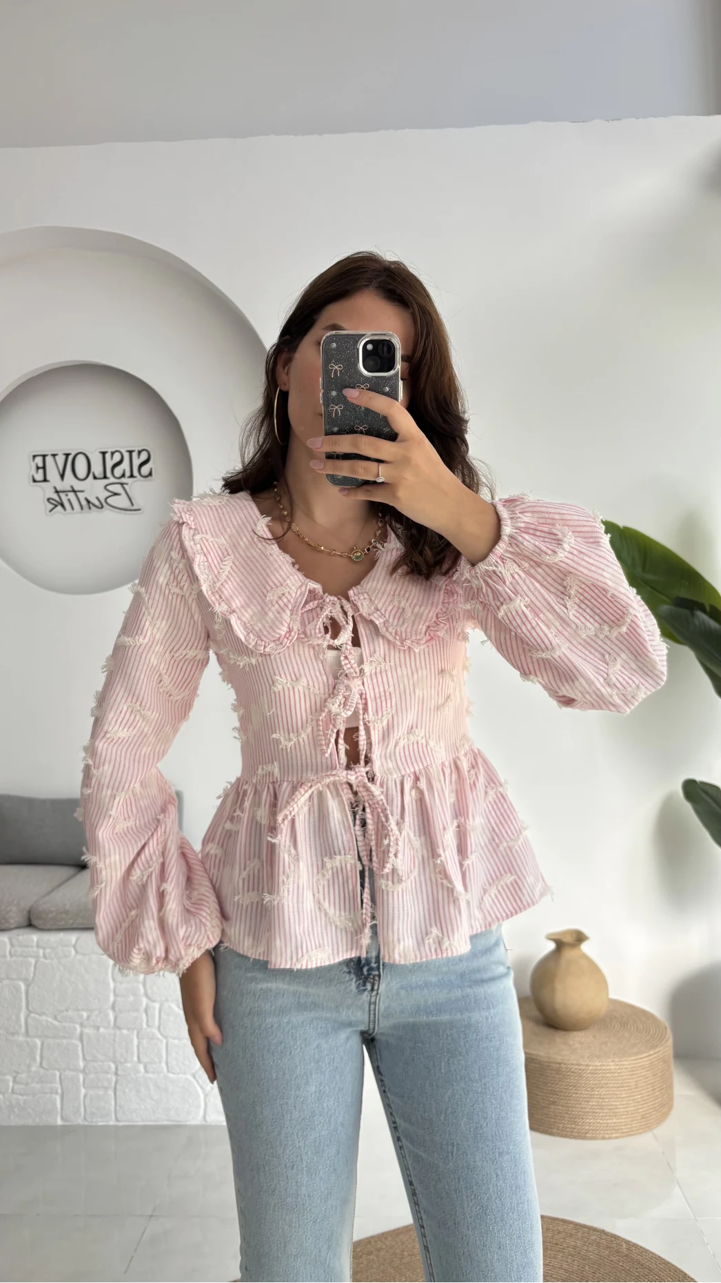 Pear Bebe Yaka Çizgili Bluz - Pembe - 1035