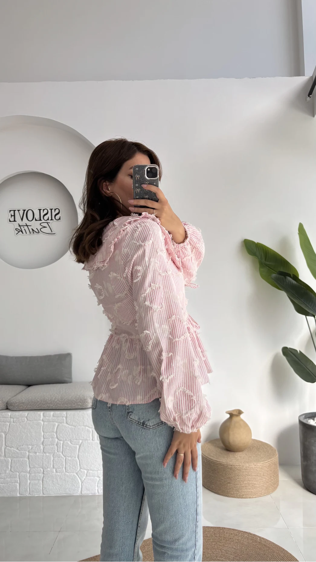 Pear Bebe Yaka Çizgili Bluz - Pembe - 1035