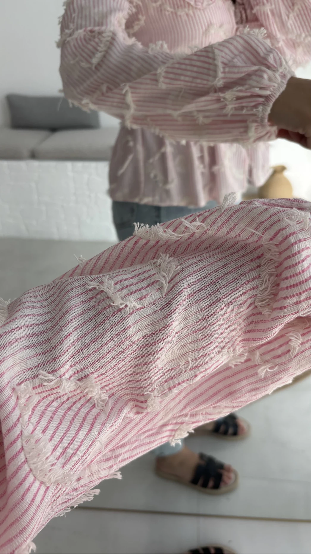 Pear Bebe Yaka Çizgili Bluz - Pembe - 1035