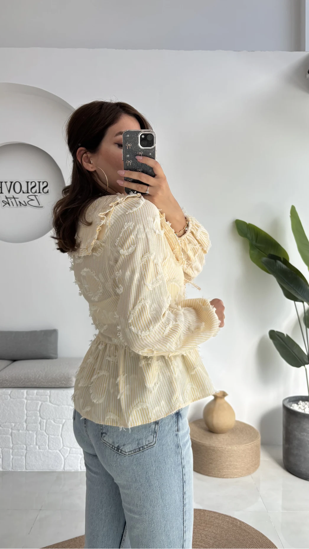 Pear Bebe Yaka Çizgili Bluz - Sarı - 1035