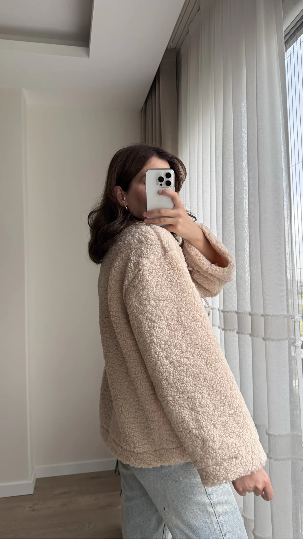 Peluş Bağlamalı Ceket Ekru