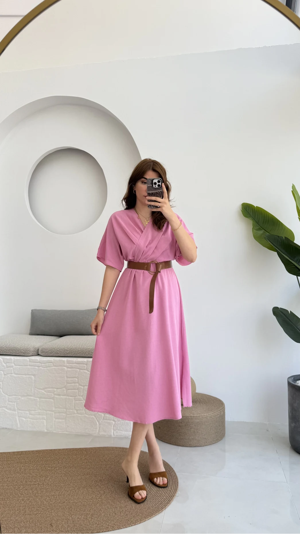 Pembe Kemerli Elbise