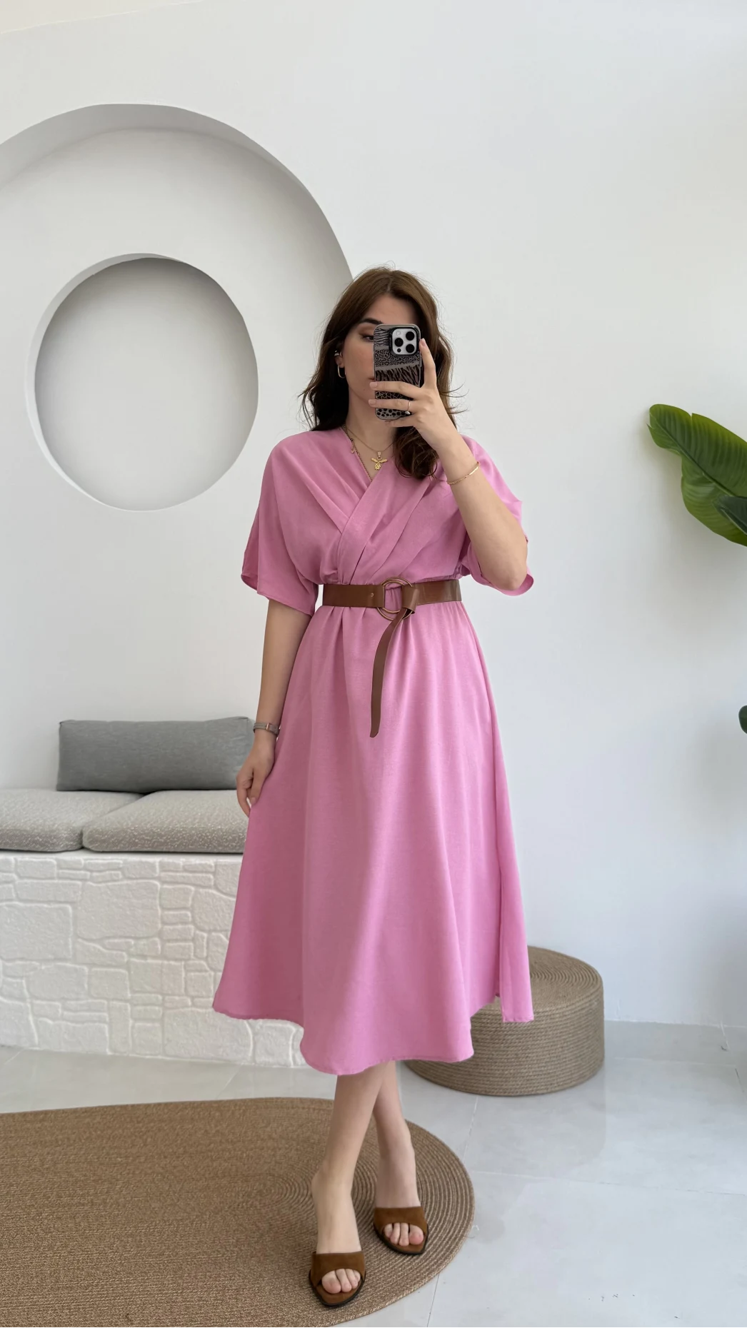 Pembe Kemerli Elbise