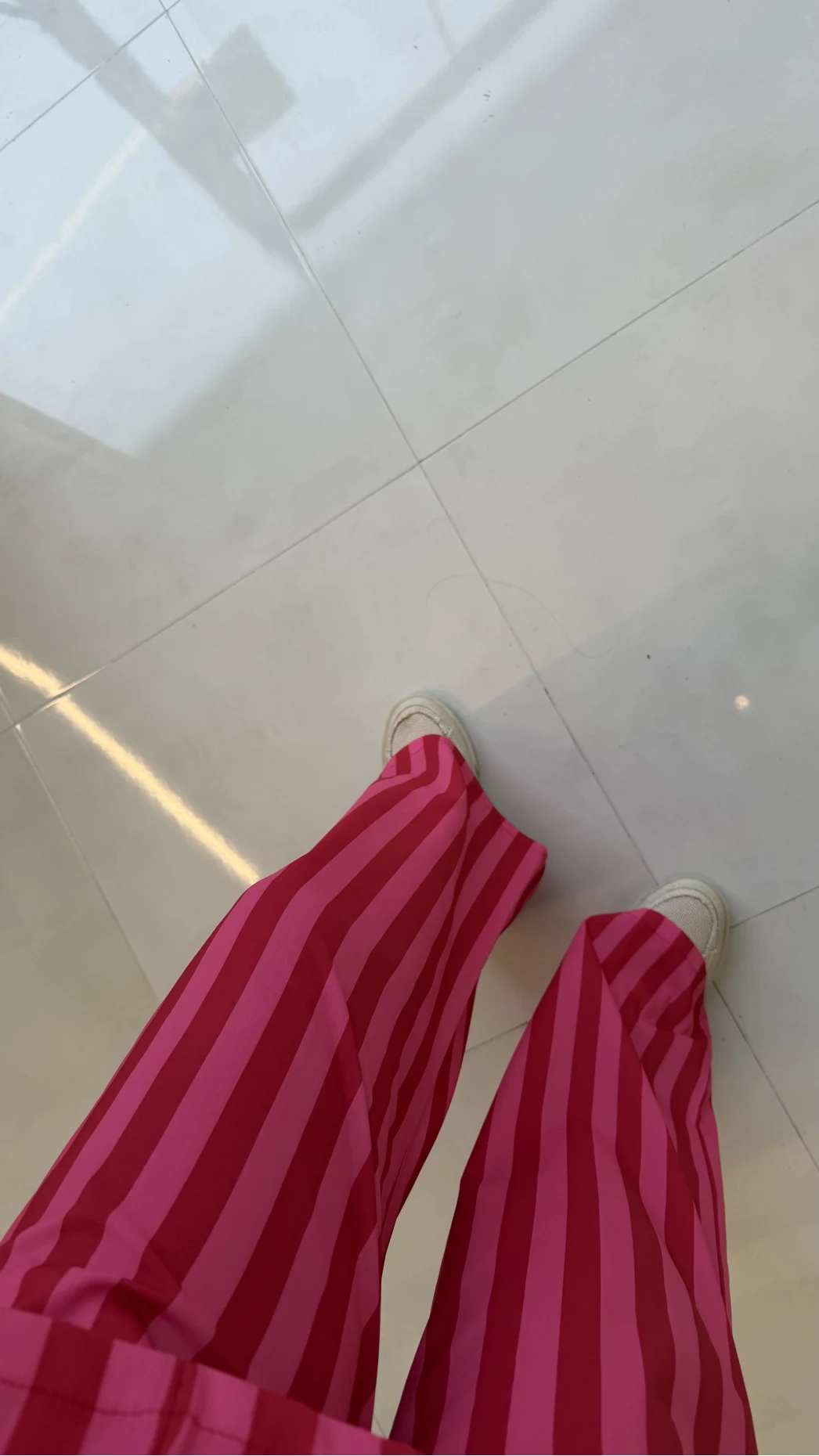 Pembe Kırmızı Çizgili Bluz Pantolon Takım
