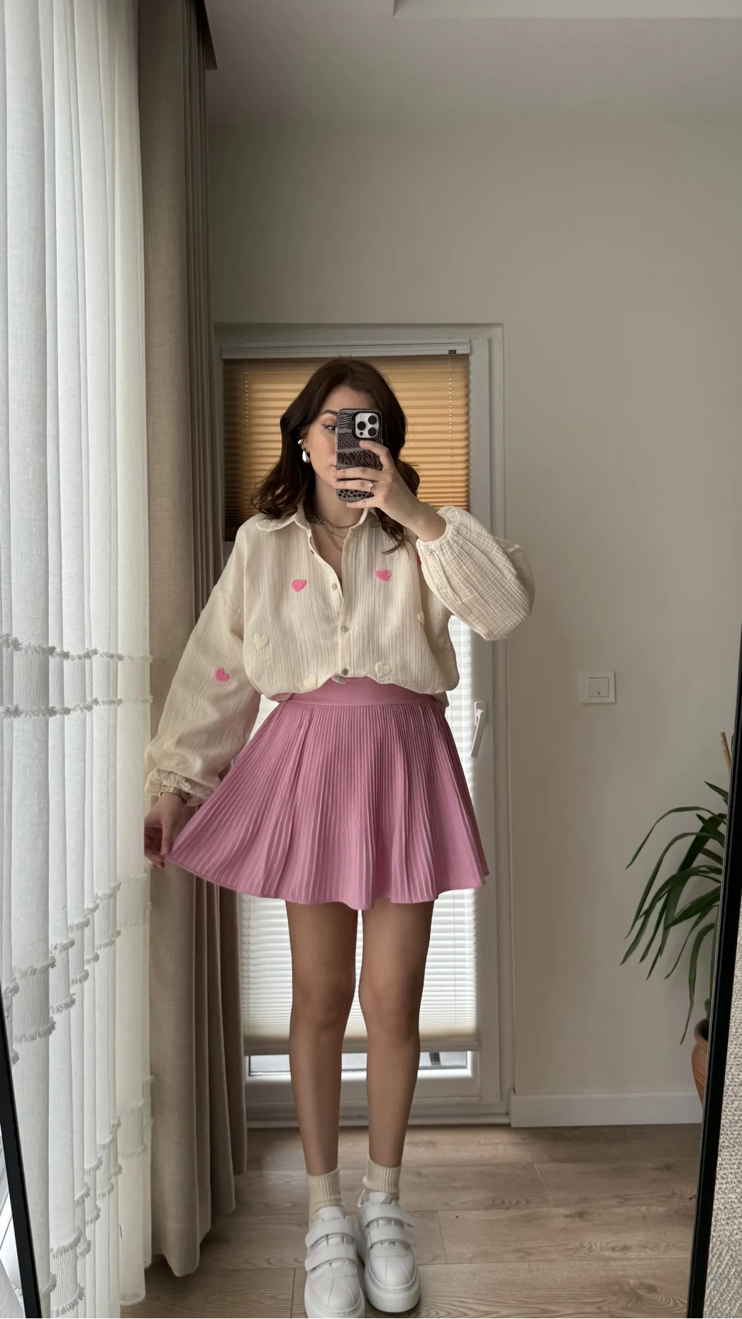 Pembe Pileli Mini Şort Etek