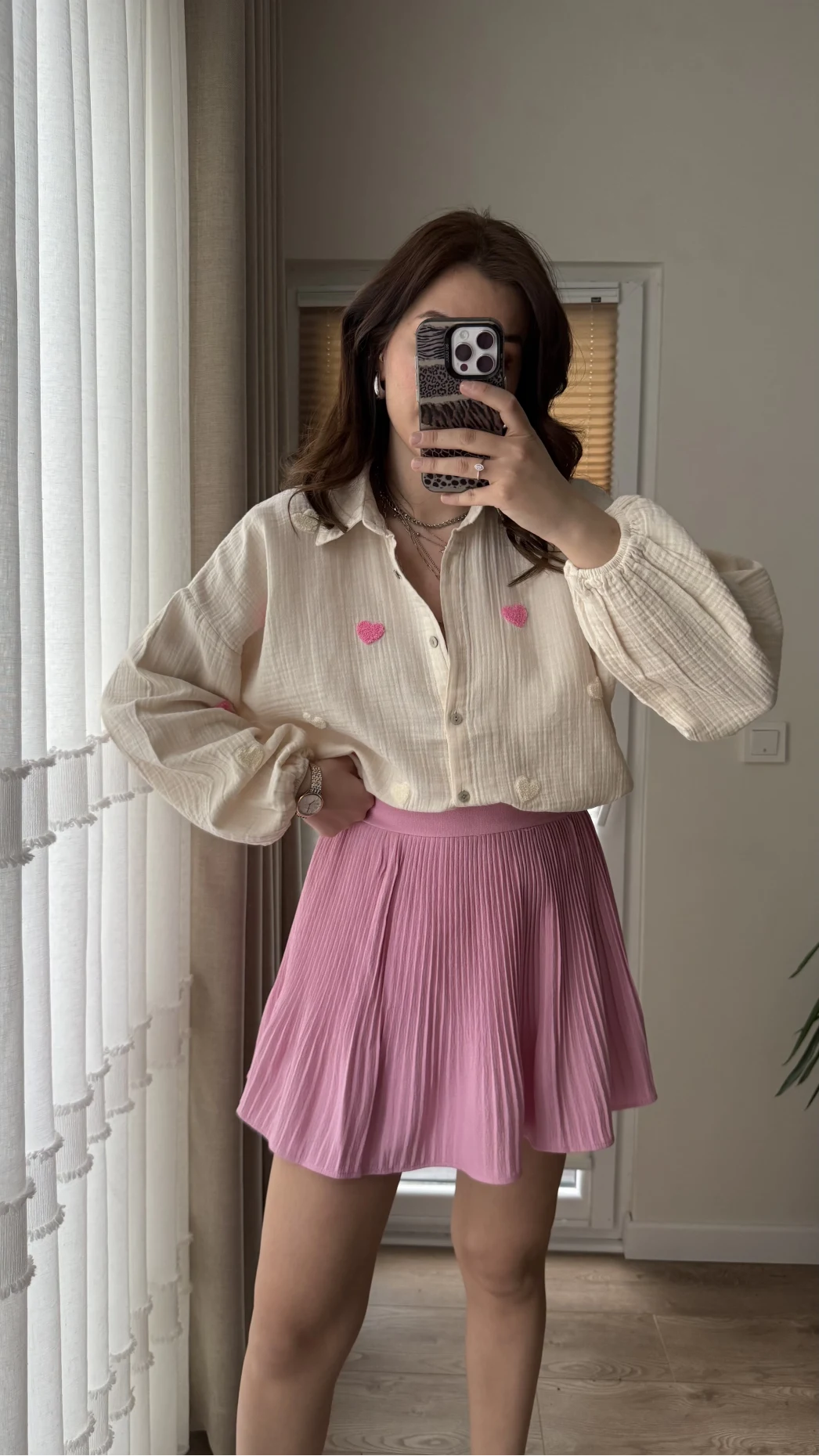 Pembe Pileli Mini Şort Etek