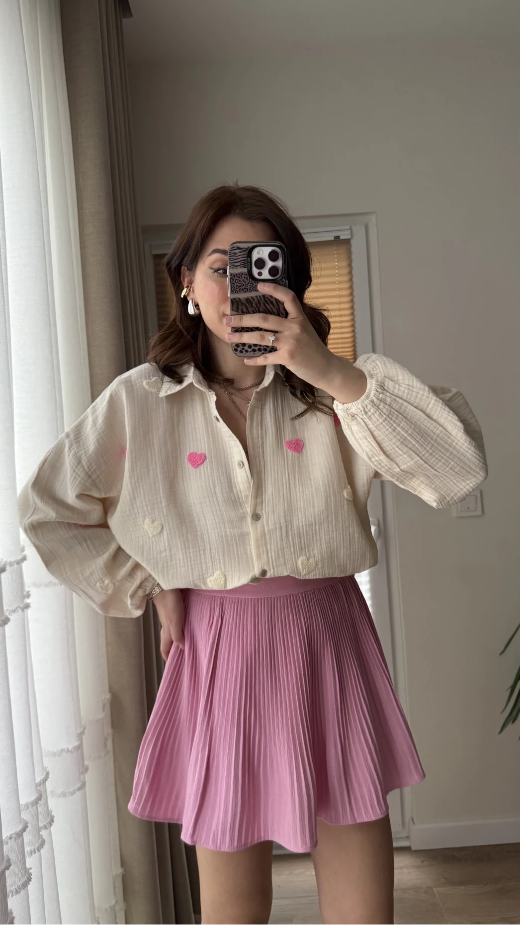 Pembe Pileli Mini Şort Etek