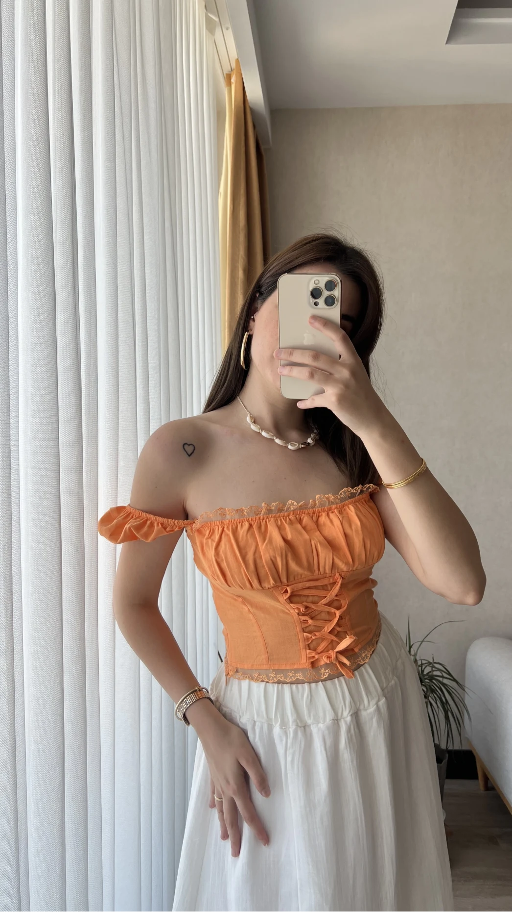 Penapella Turuncu Dantelli Crop