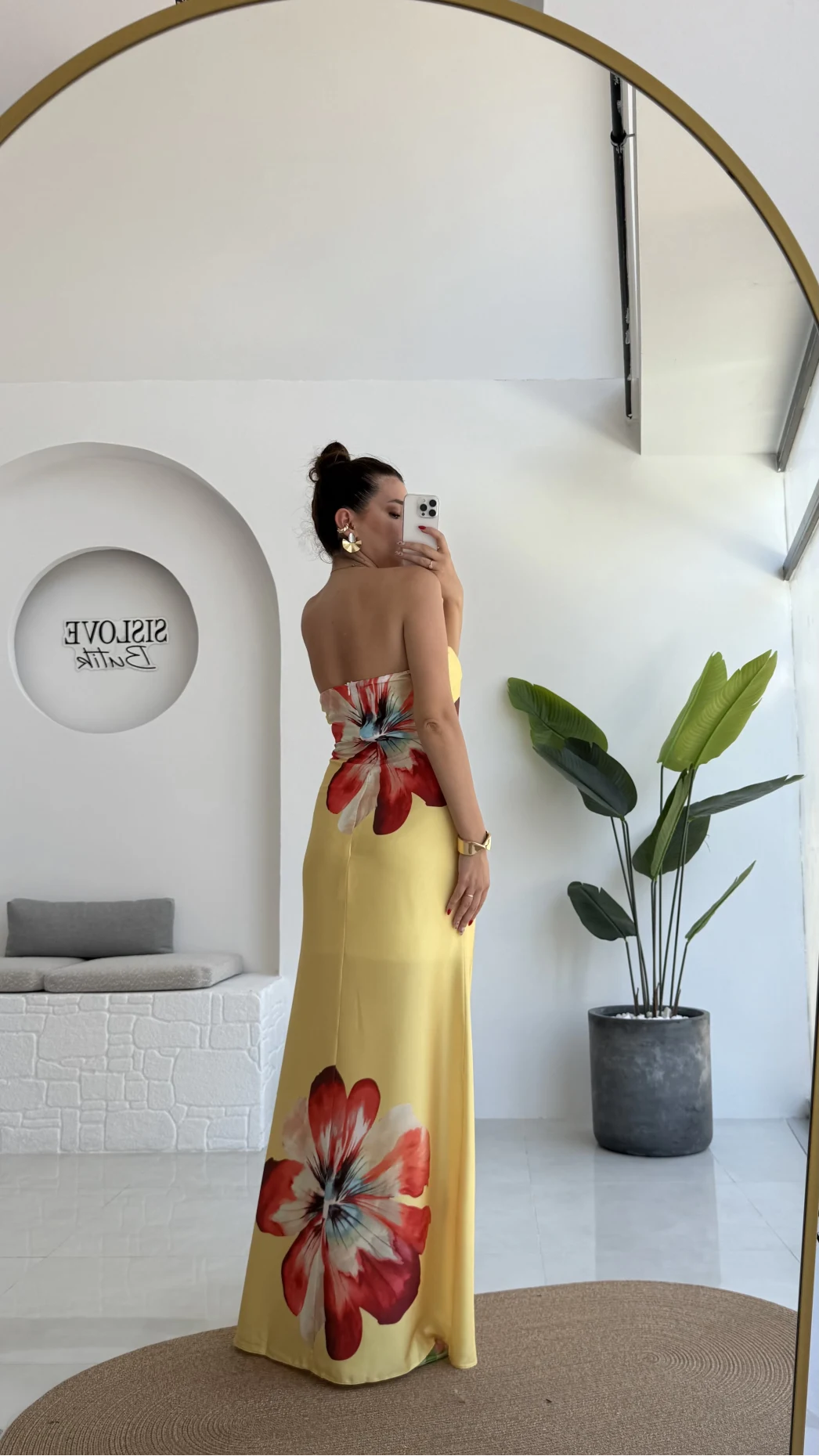 Peony Sarı Straplez Saten Elbise