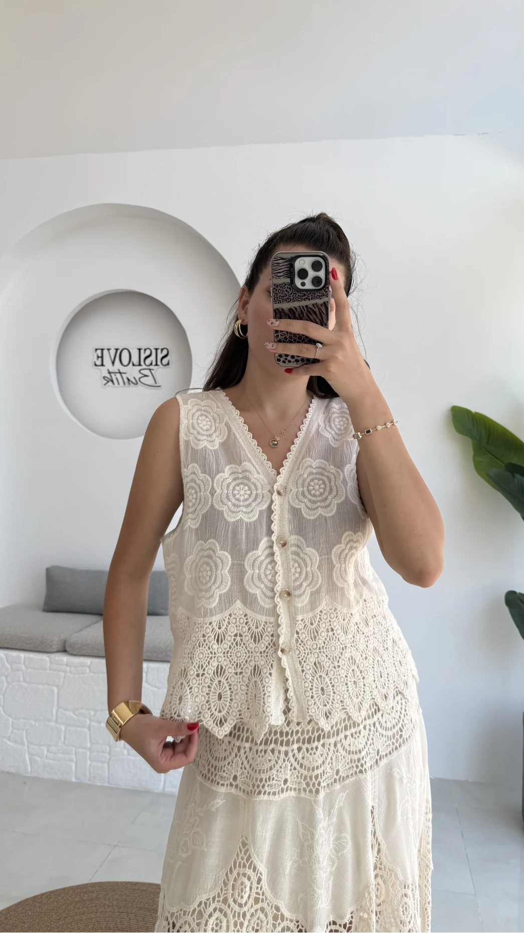 Pera Dantelli Yelek - Natural - 38402