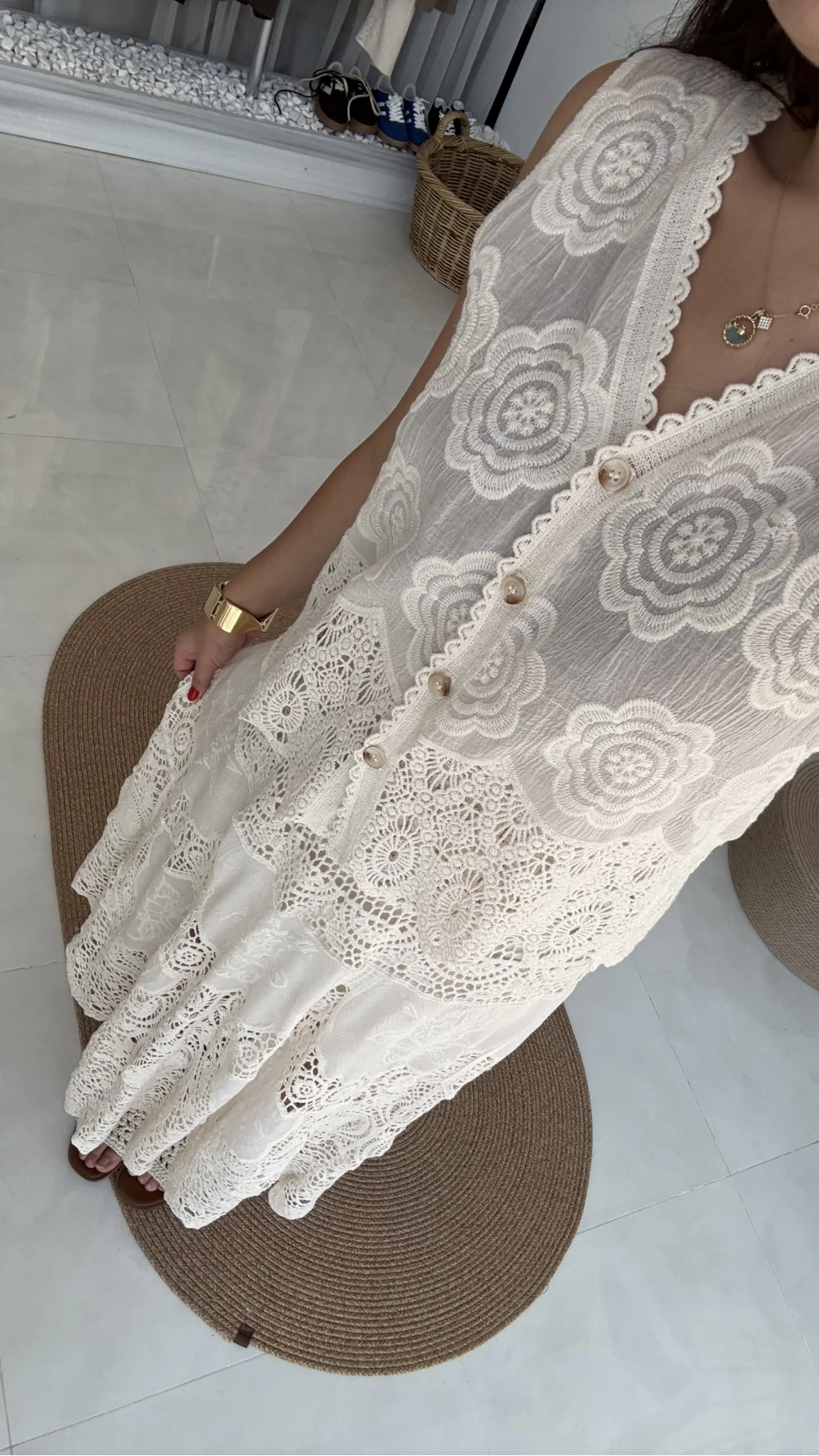 Pera Dantelli Yelek - Natural - 38402
