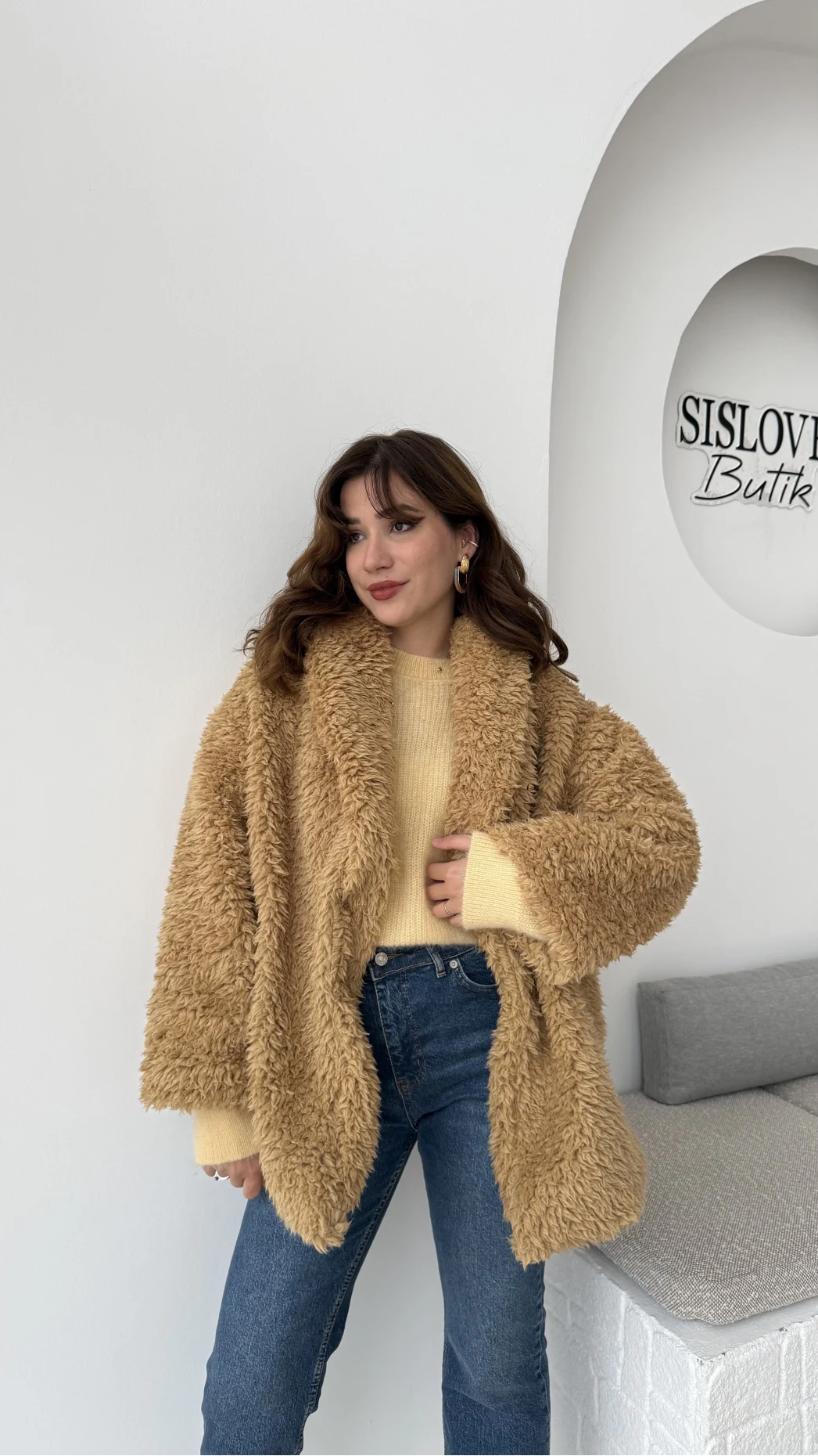 Pera Oversize Peluş Ceket - Camel