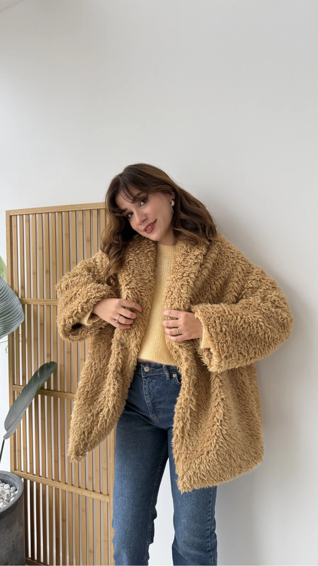 Pera Oversize Peluş Ceket - Camel