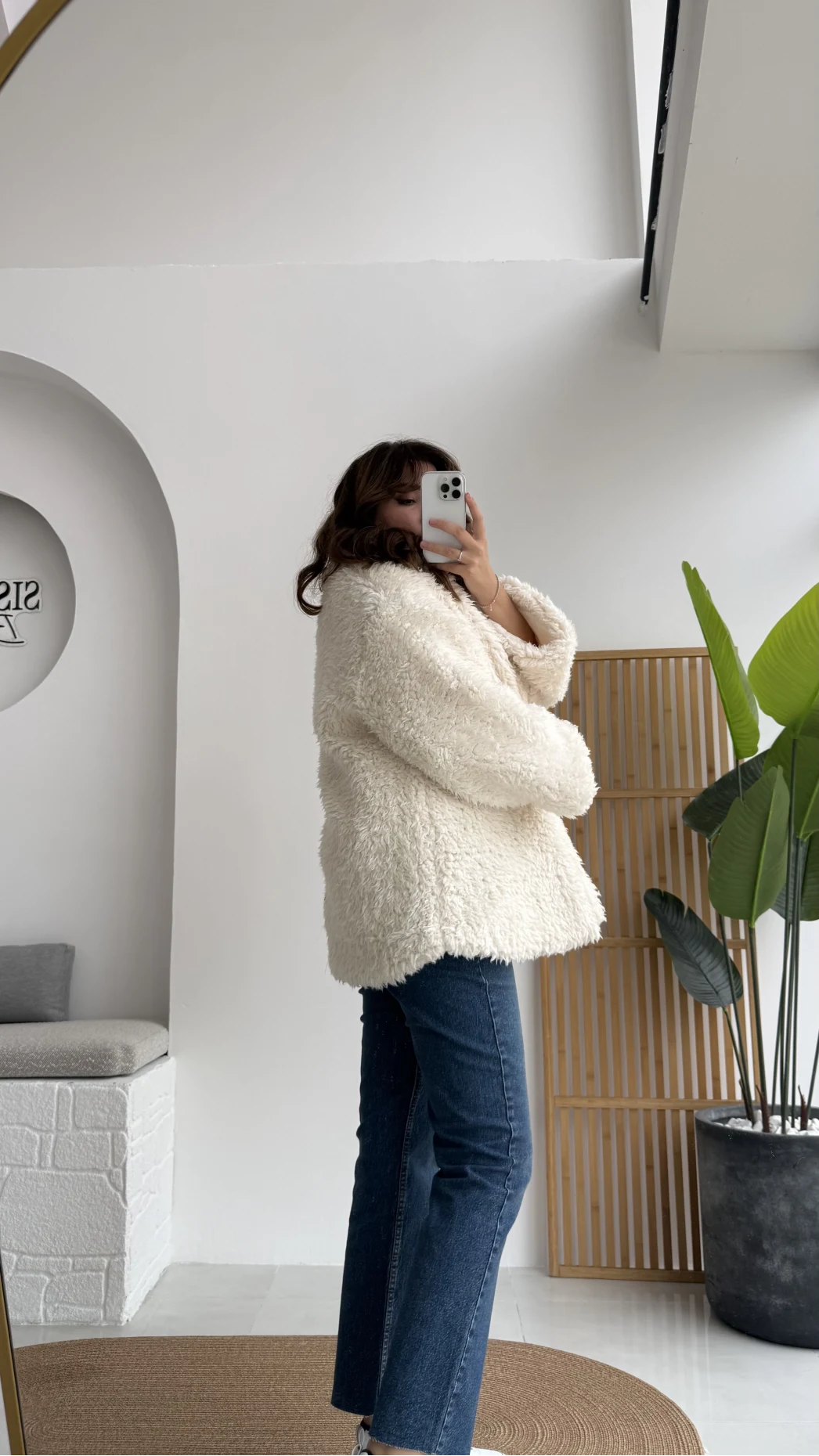 Pera Oversize Peluş Ceket - Kırık Beyaz