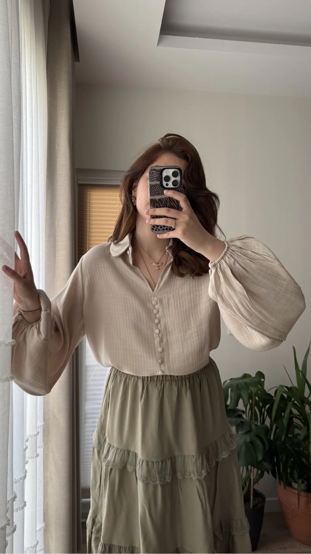 Peri Serisi Balon Kol Krem Bluz