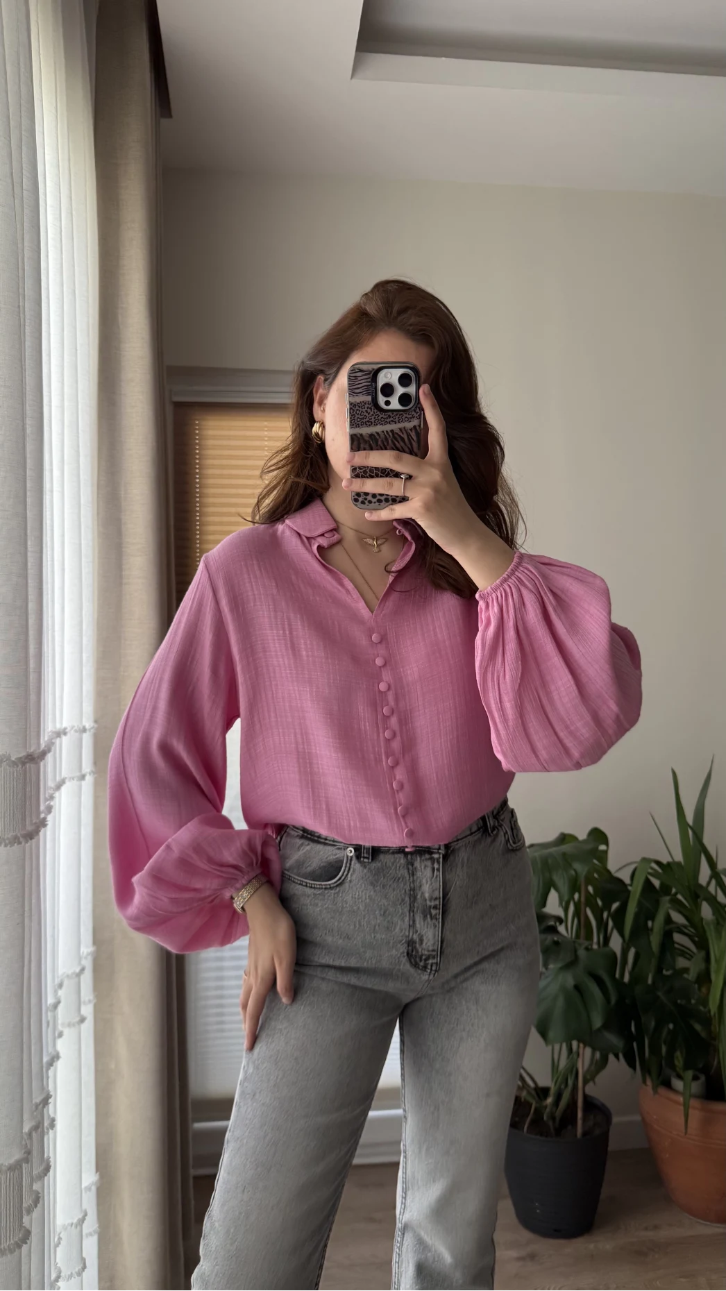 Peri Serisi Balon Kol Pembe Bluz