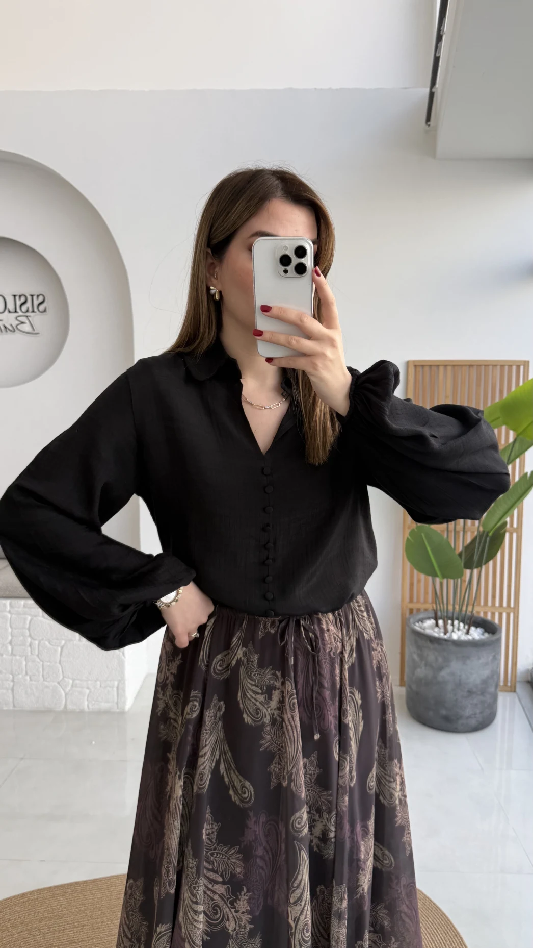 Peri Serisi Balon Kol Siyah Bluz