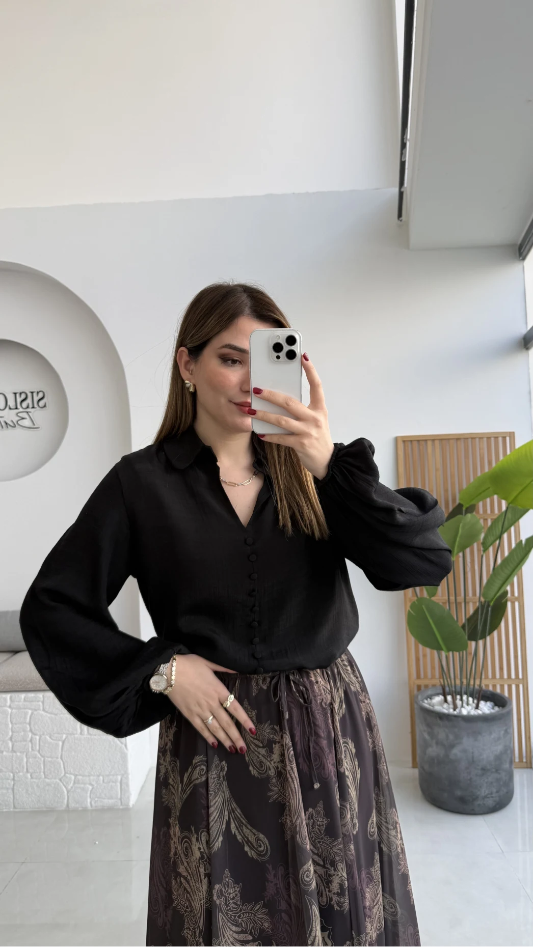 Peri Serisi Balon Kol Siyah Bluz