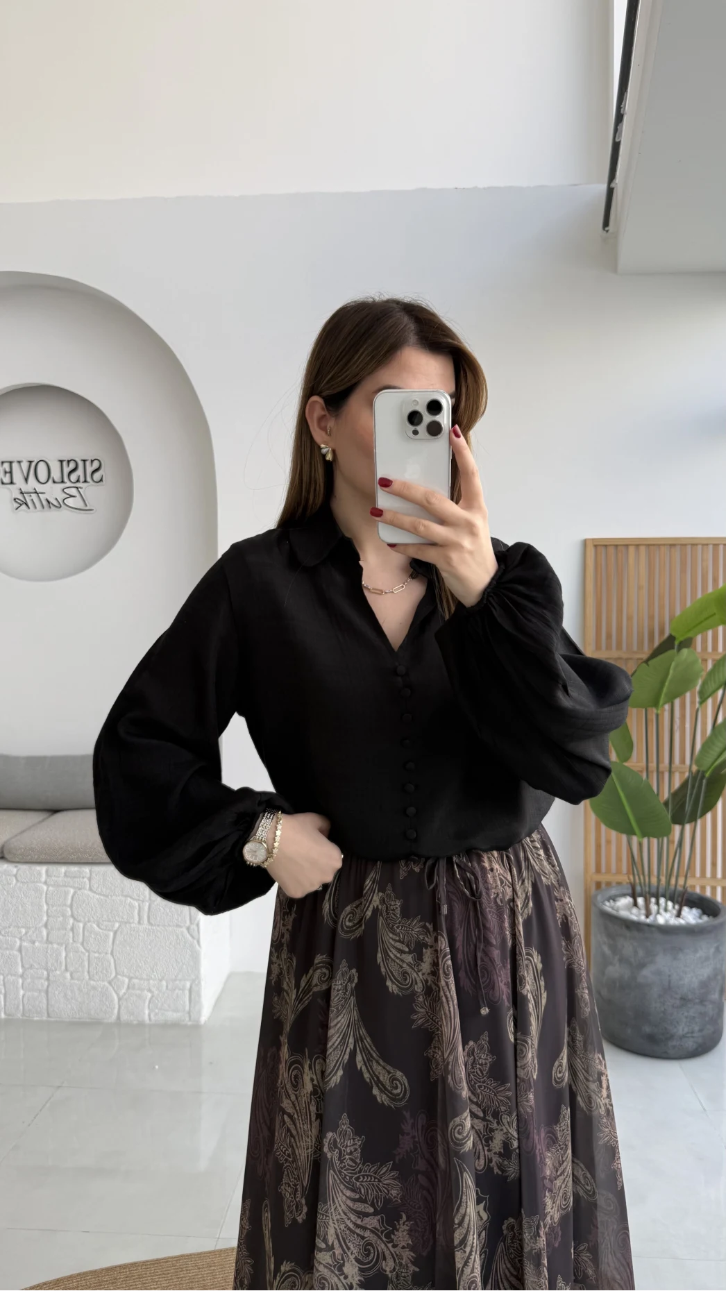 Peri Serisi Balon Kol Siyah Bluz