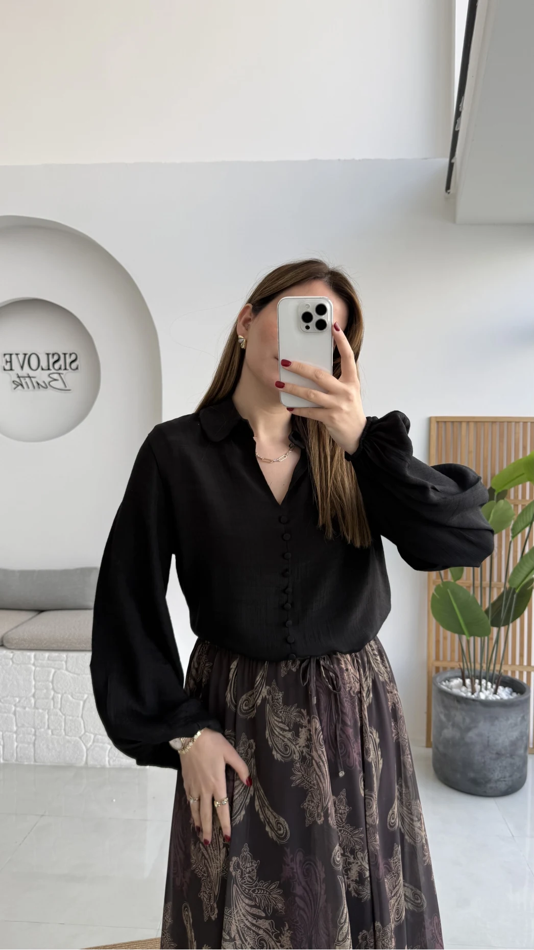 Peri Serisi Balon Kol Siyah Bluz