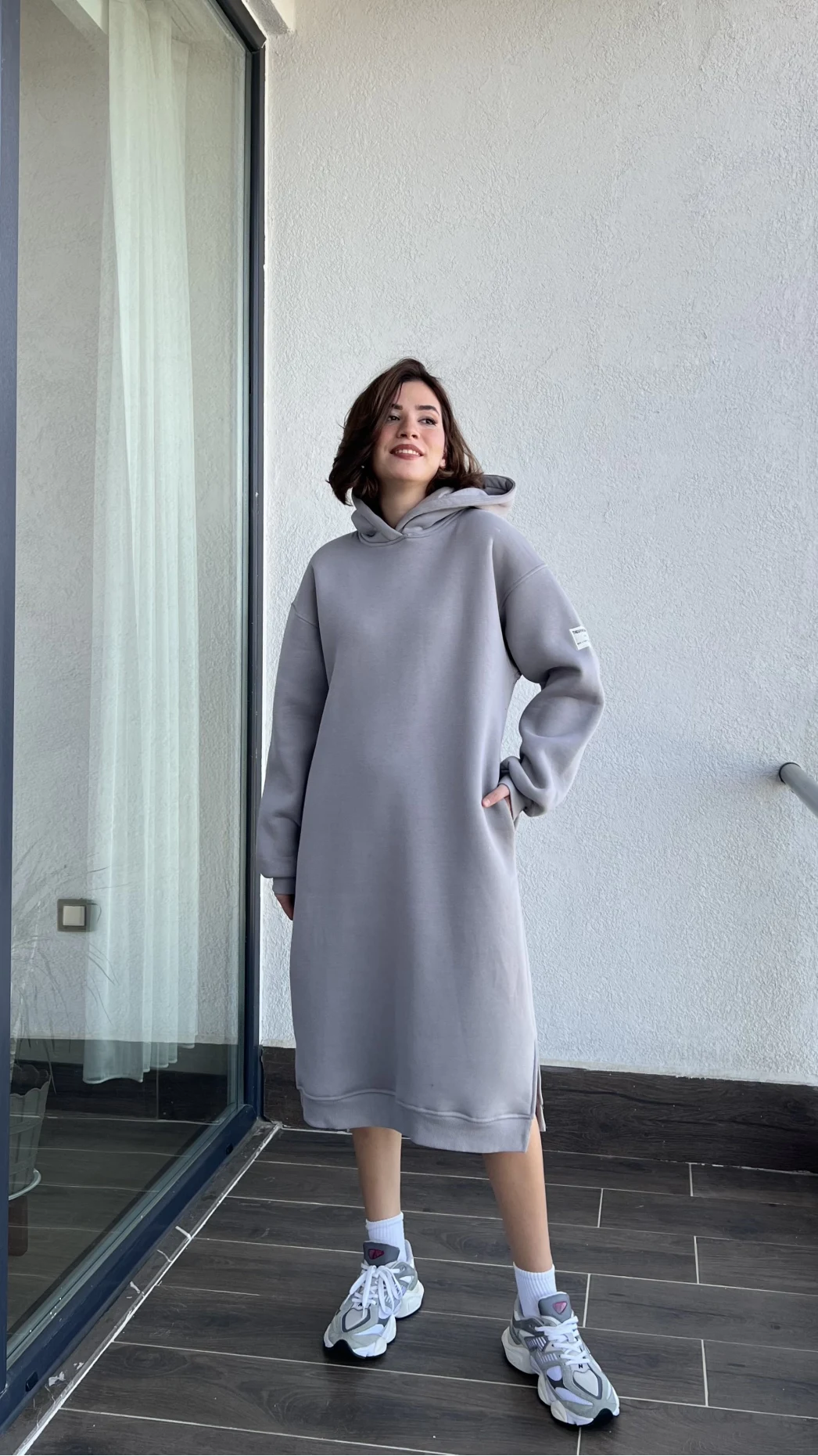 Permola Gri 3 İplik Şardonlu (İçi Polarlı) Elbise