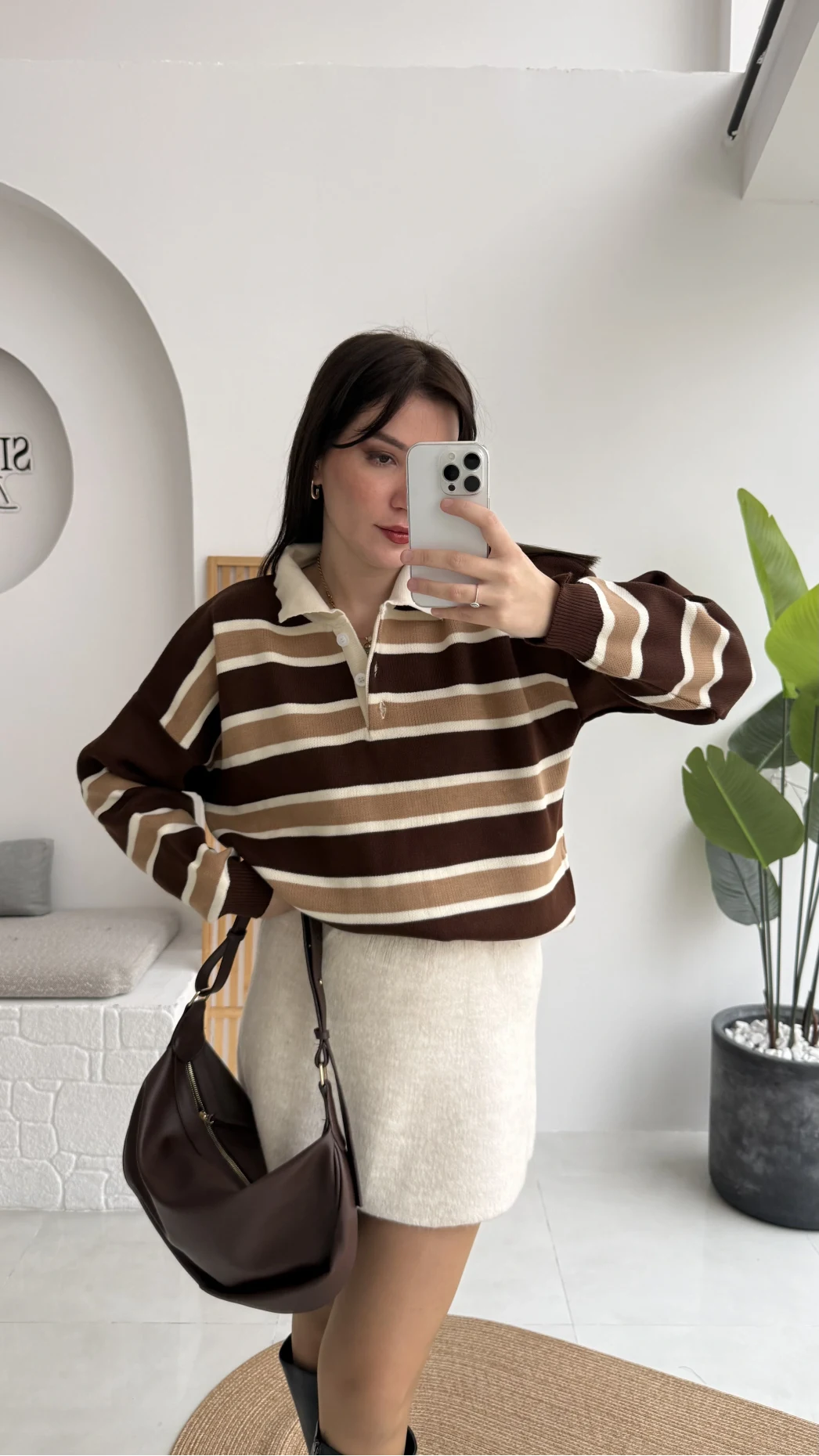 Petit Çizgili Kazak - Acı Kahve - Kod: 34101