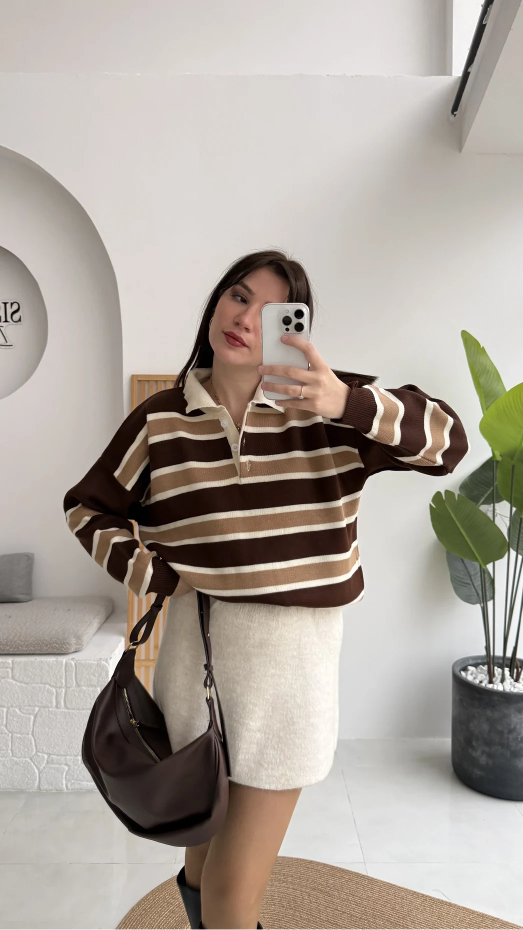 Petit Çizgili Kazak - Acı Kahve - Kod: 34101