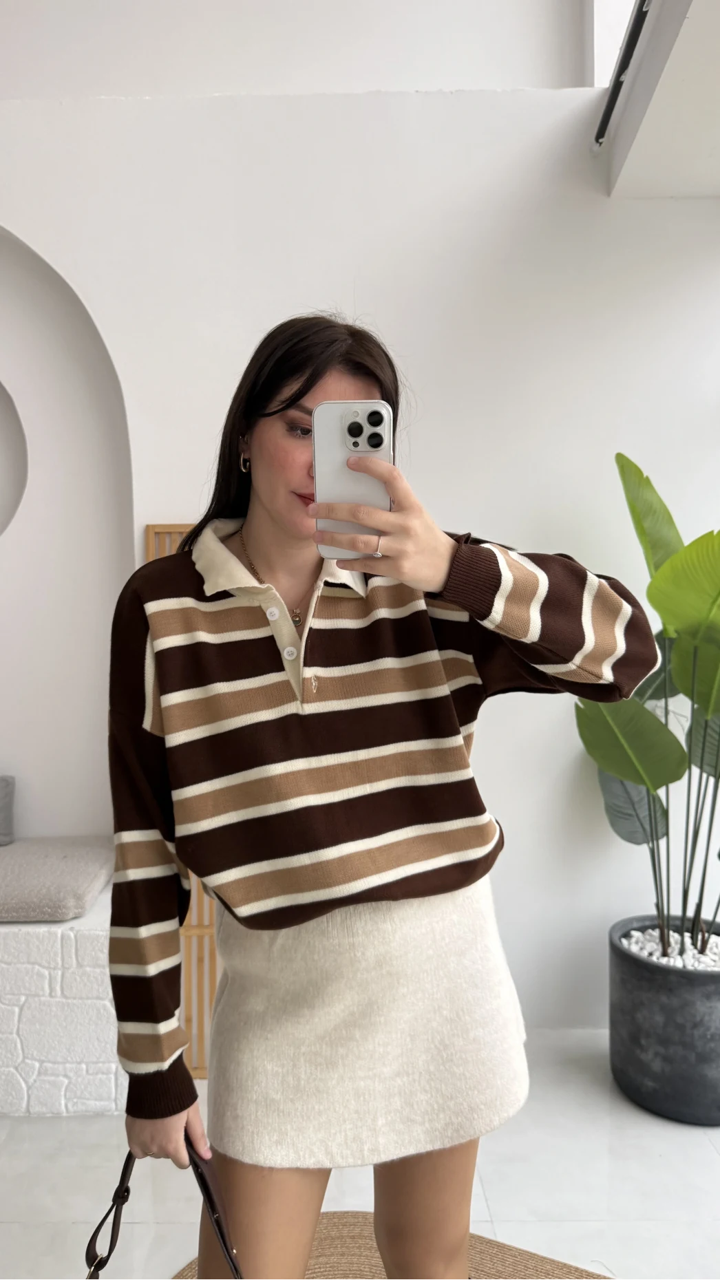 Petit Çizgili Kazak - Acı Kahve - Kod: 34101