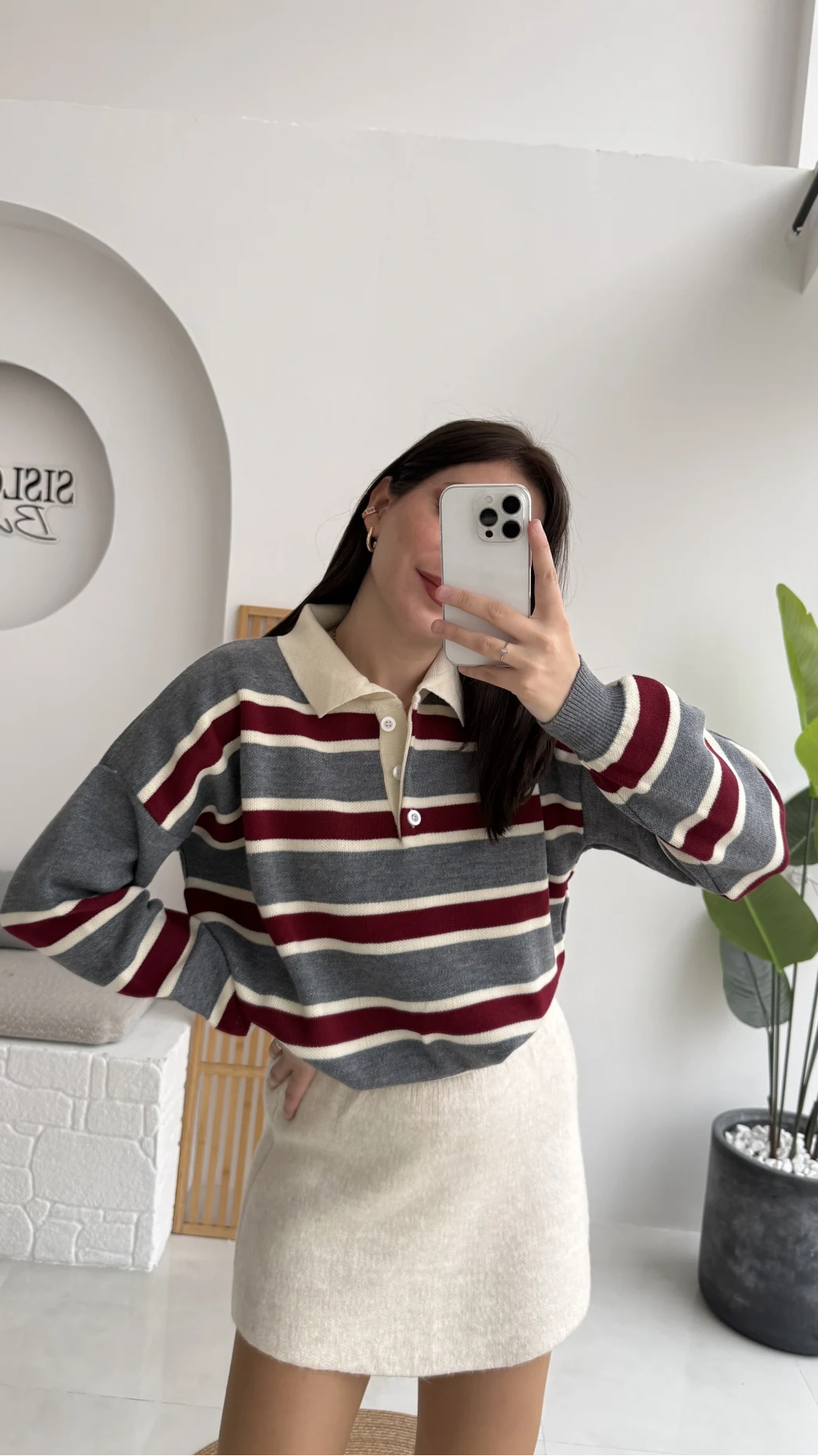 Petit Çizgili Kazak - Gri - Kod: 34101