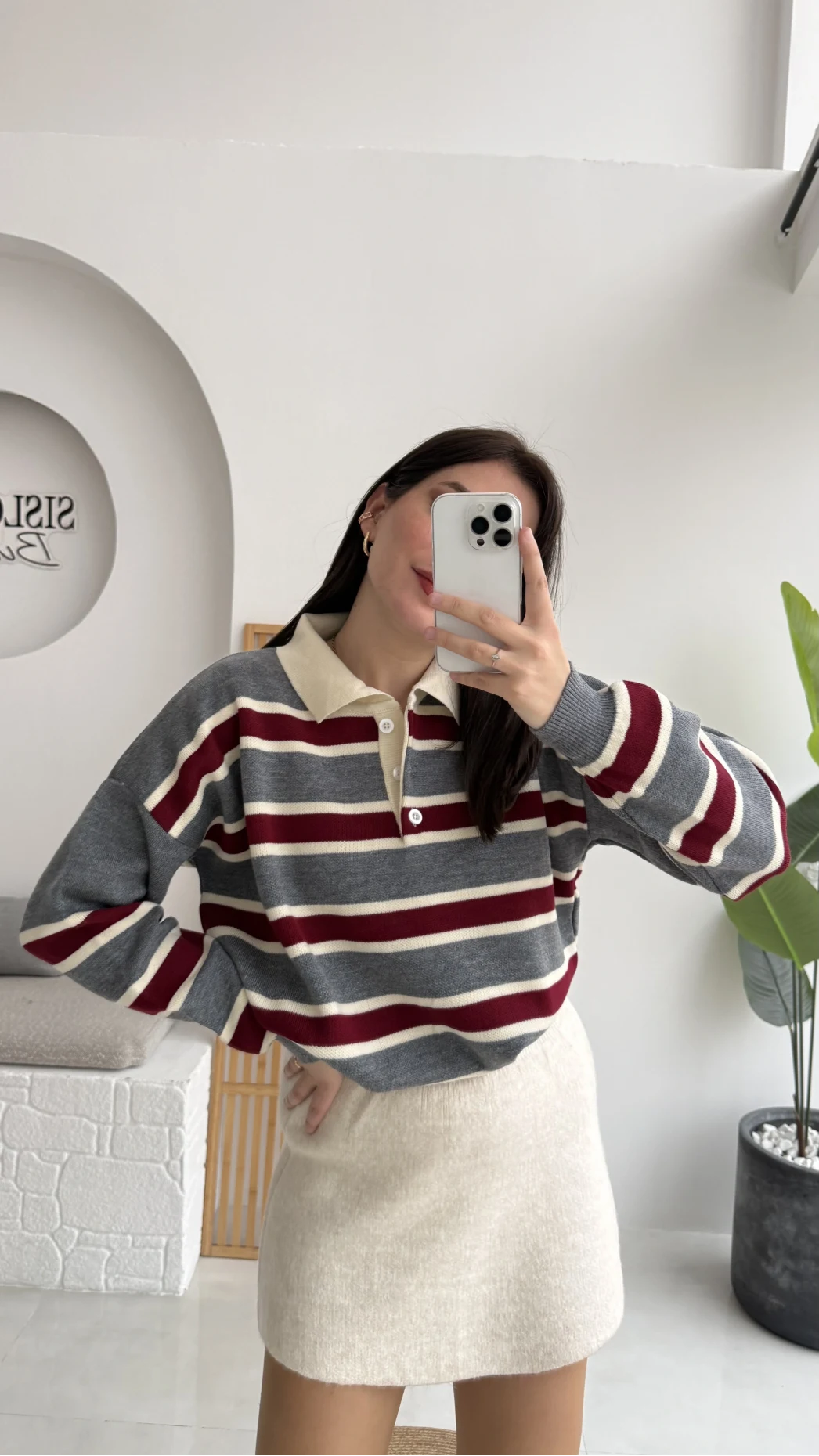 Petit Çizgili Kazak - Gri - Kod: 34101