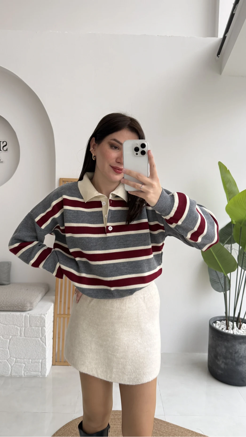 Petit Çizgili Kazak - Gri - Kod: 34101