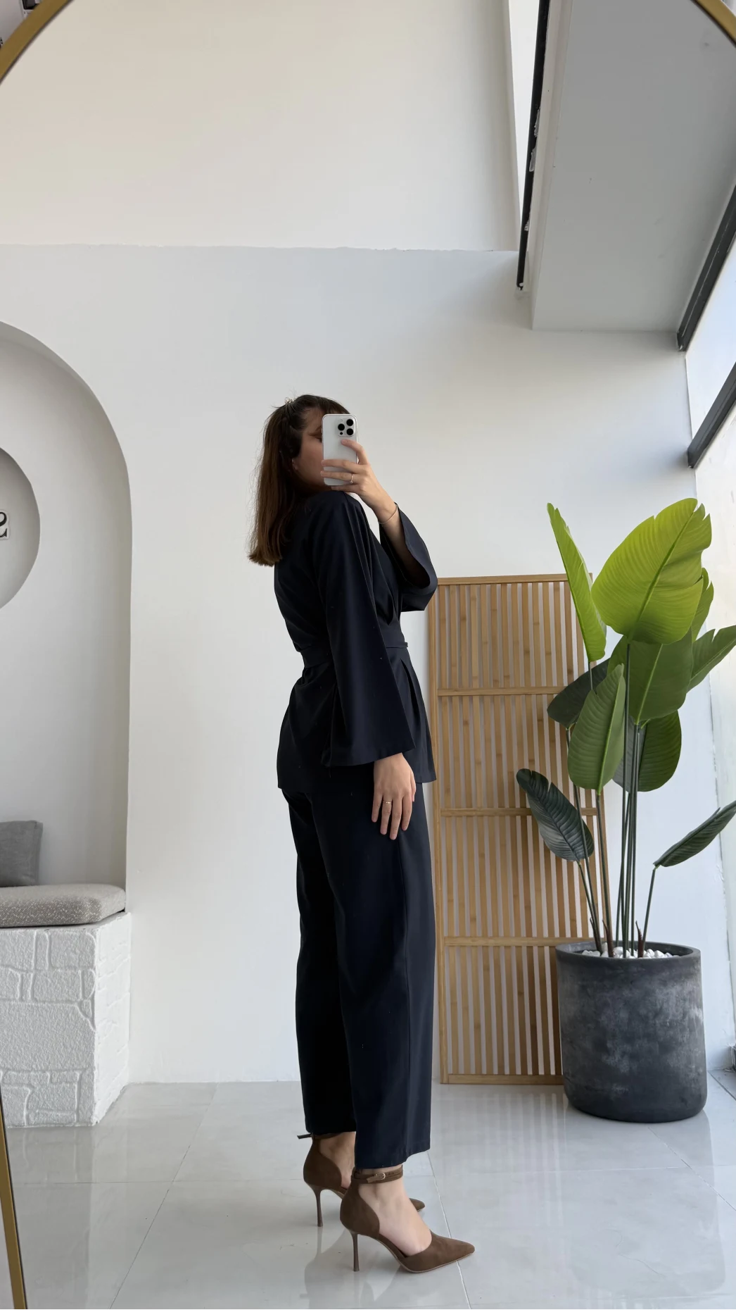 Pile Detaylı Tunik Pantolon Takım Kuşaklı Lacivert Kod:8795