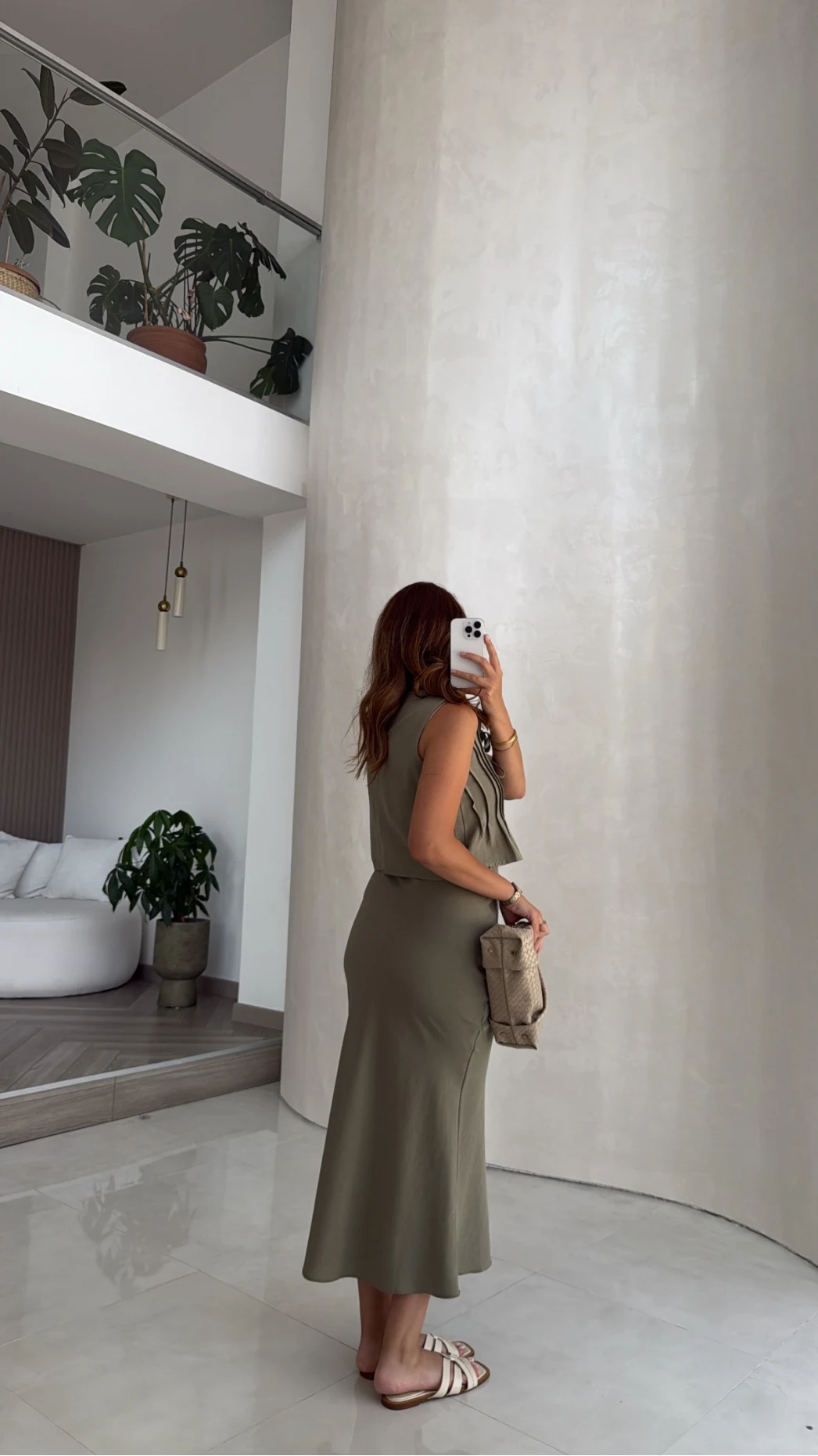 Pileli Bluz Etek Takım - Haki - Kod: 8490 8021