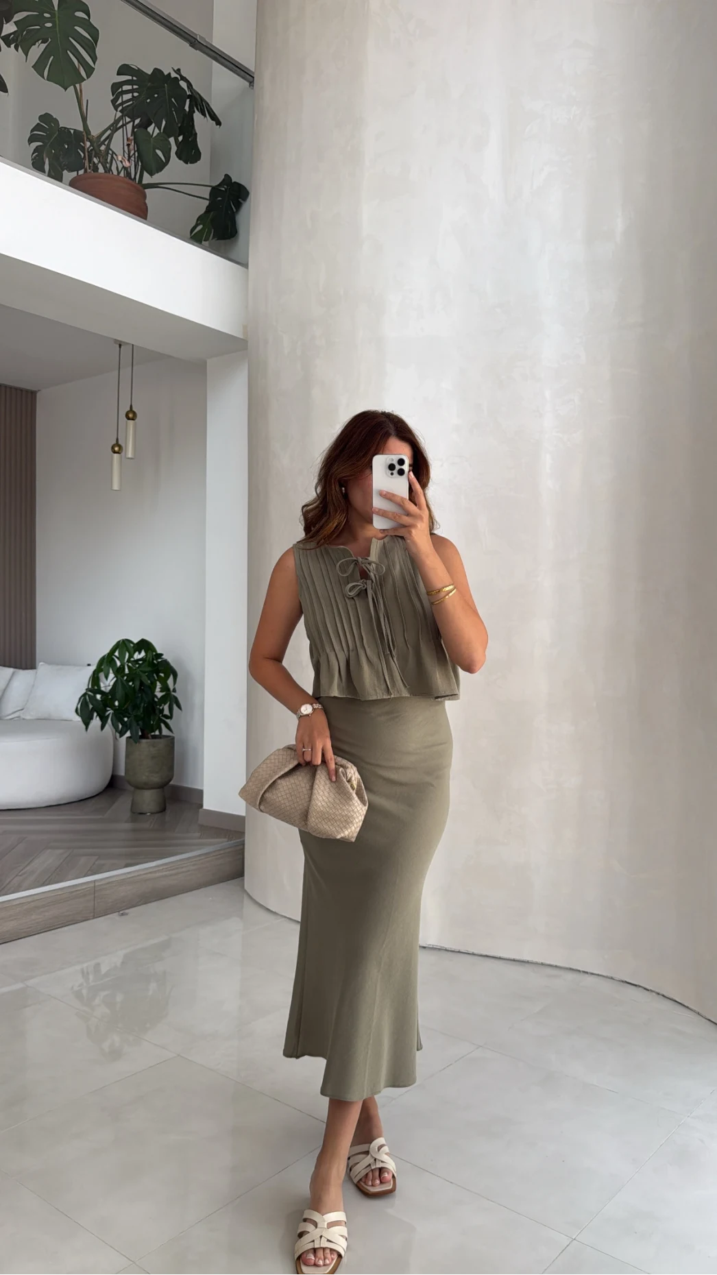 Pileli Bluz Etek Takım - Haki - Kod: 8490 8021