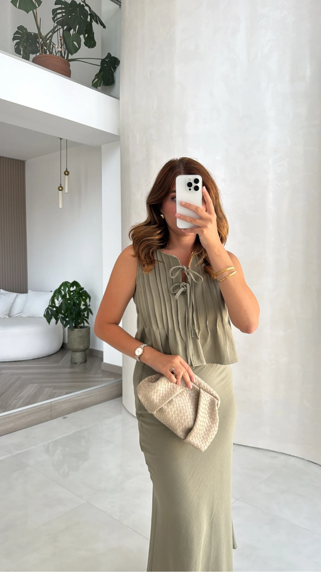 Pileli Bluz Etek Takım - Haki - Kod: 8490 8021