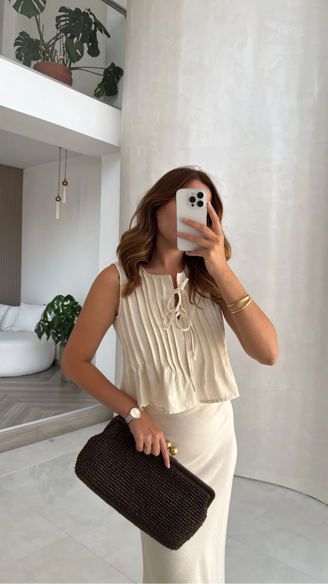 Pileli Bluz Etek Takım - Natural - Kod: 8490 8021