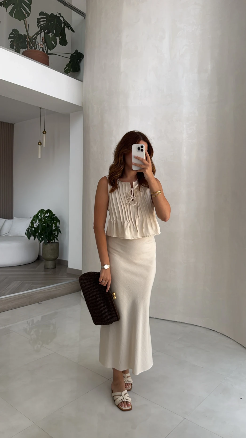 Pileli Bluz Etek Takım - Natural - Kod: 8490 8021