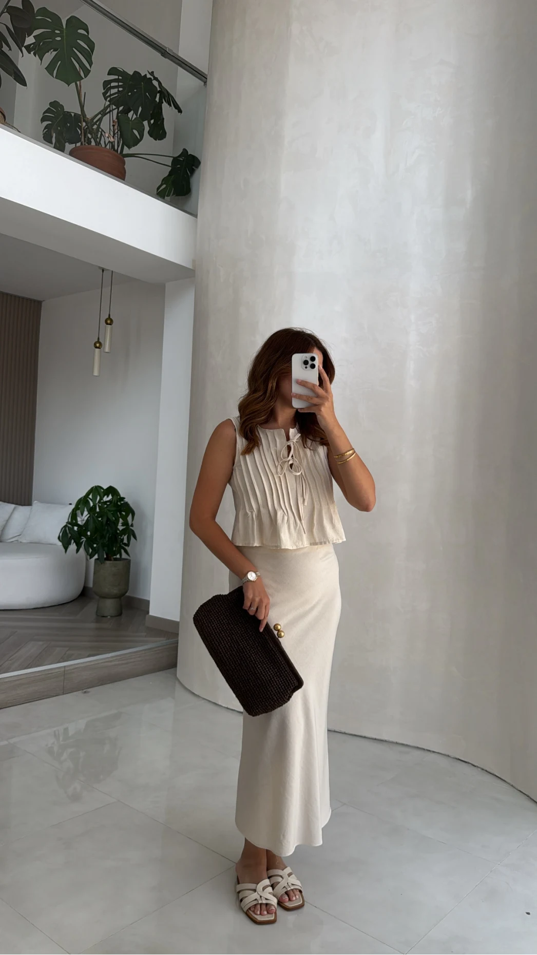Pileli Bluz Etek Takım - Natural - Kod: 8490 8021