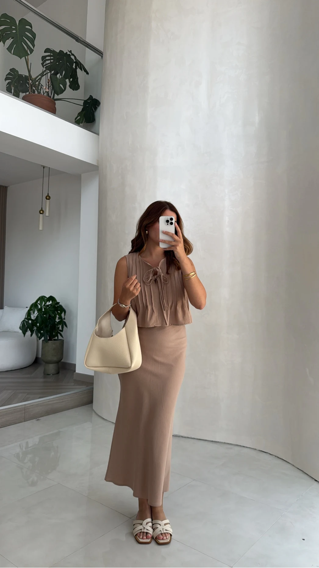 Pileli Bluz Etek Takım - Vizon - Kod: 8490 8021